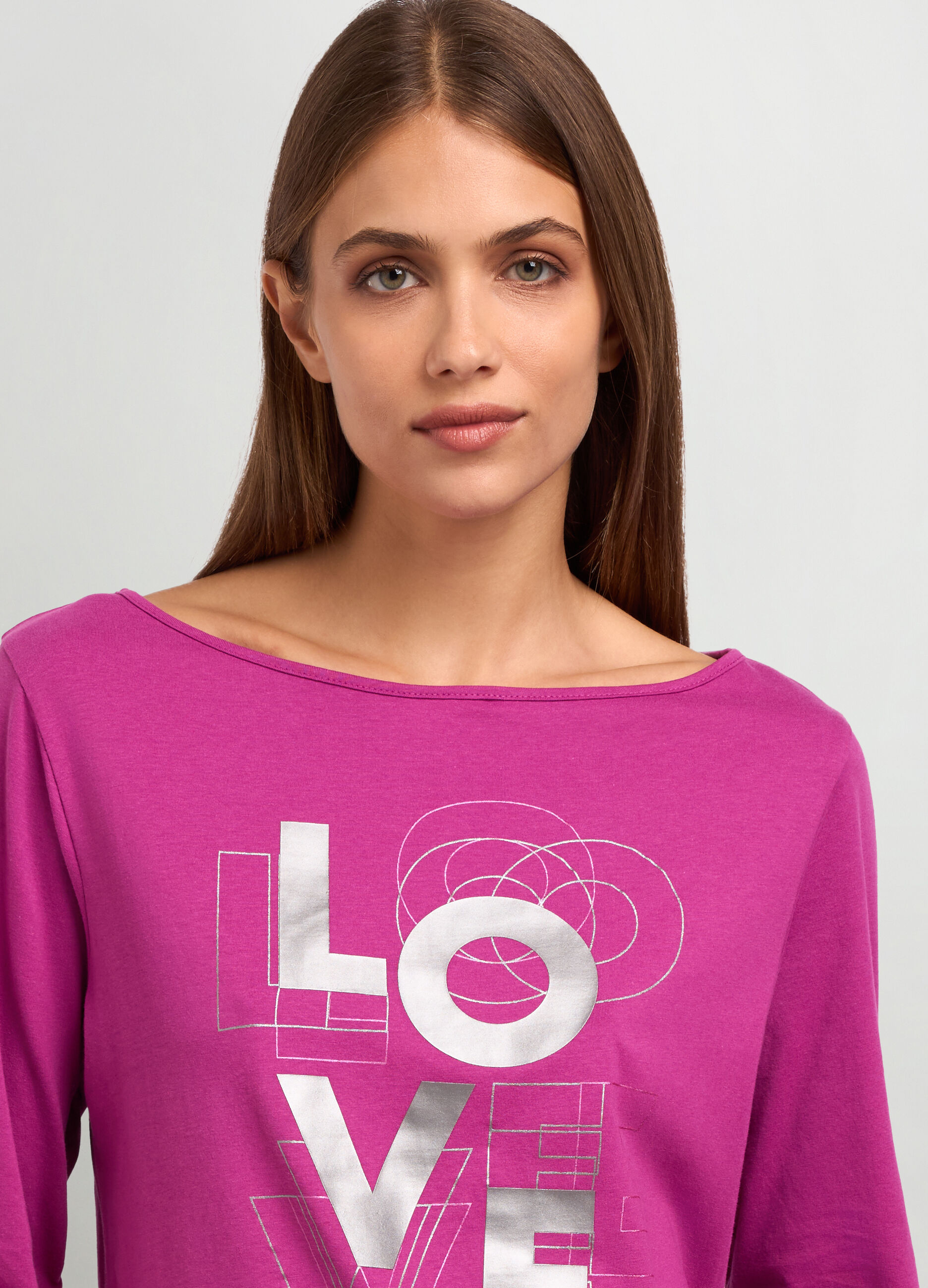 T-shirt a maniche lunghe in puro cotone con stampa donna_2