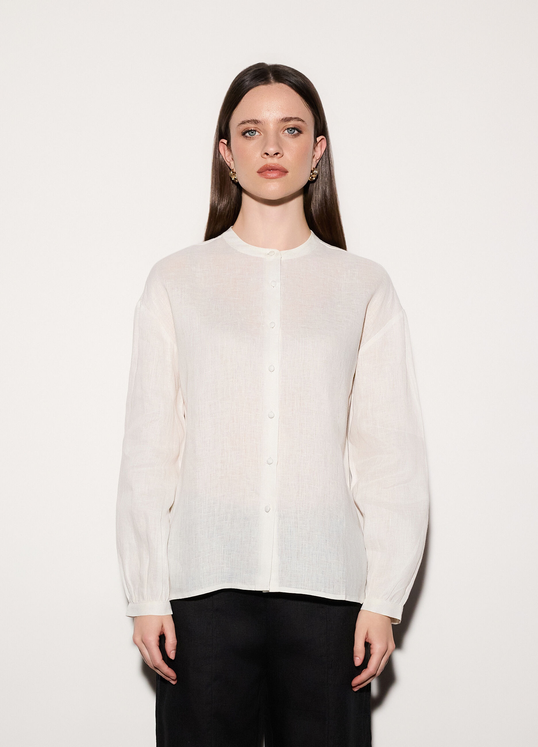 Camicia regular fit girocollo in puro lino donna_1