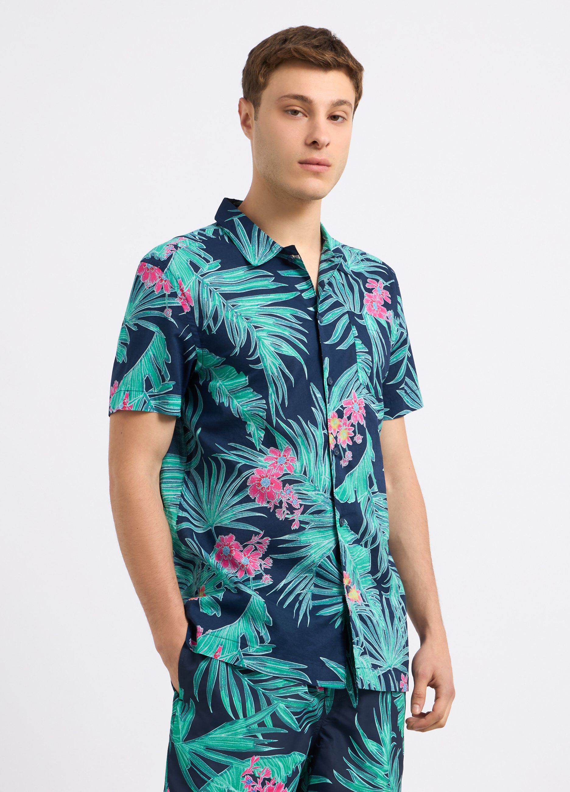 Camicia in puro cotone con stampa uomo_0