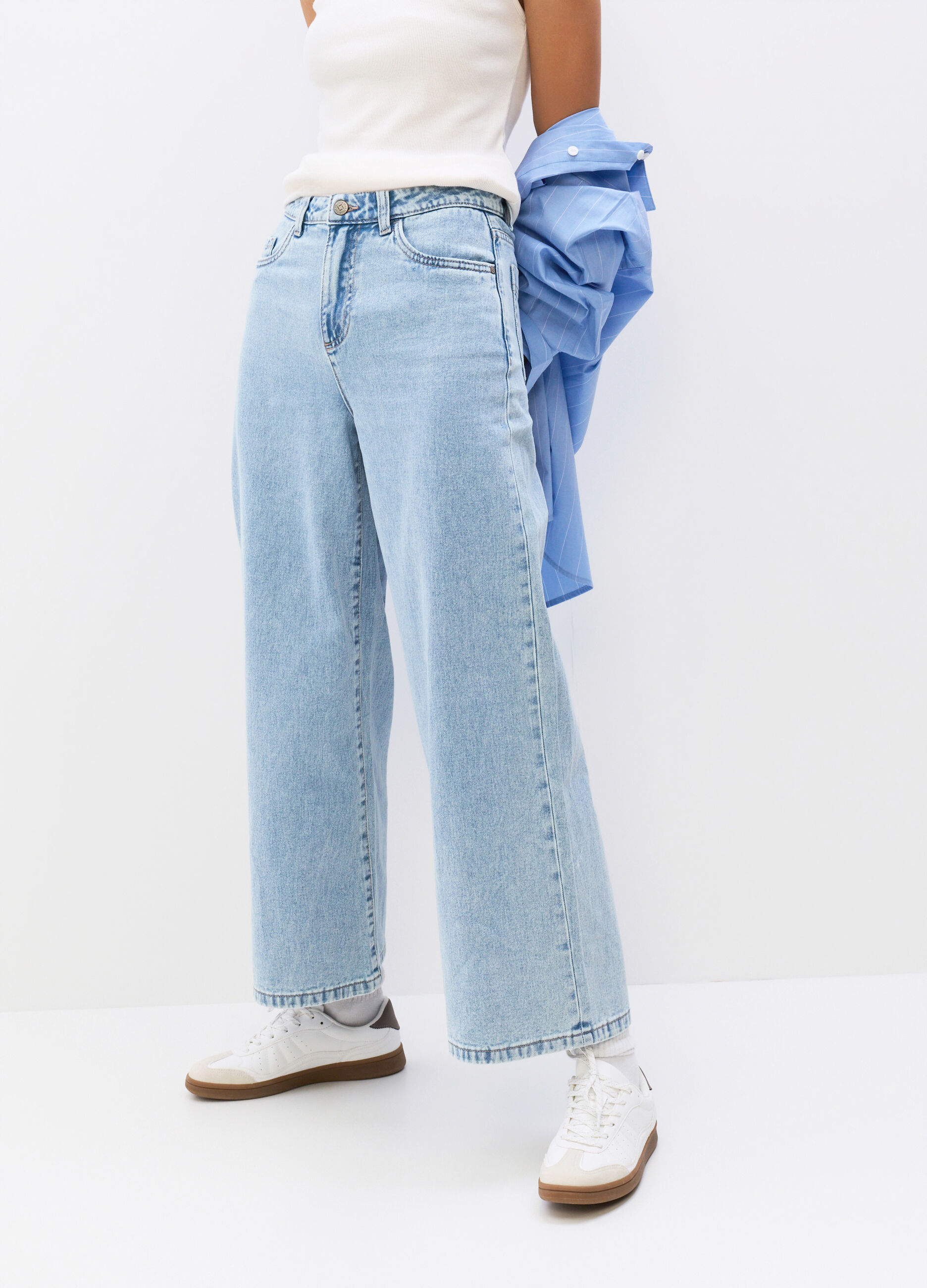 Pantaloni Culotte Fit in denim di puro cotone donna_2