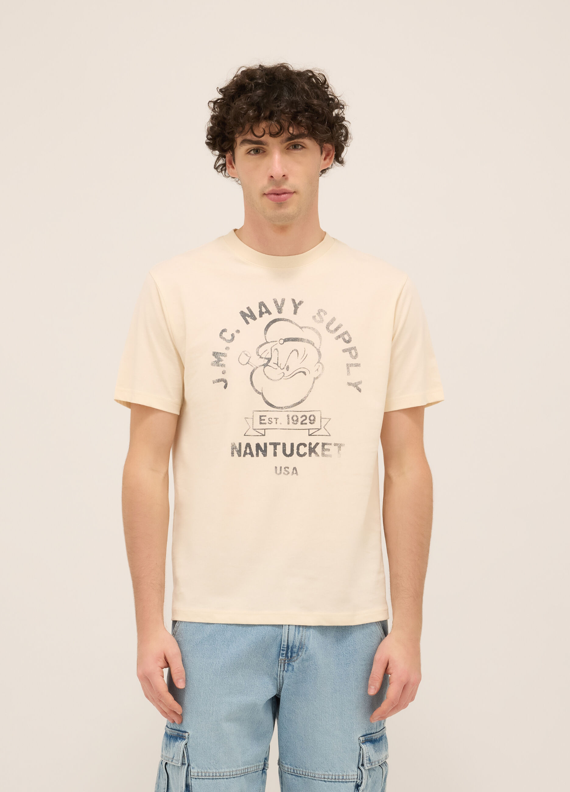 T-shirt girocollo in cotone con stampa uomo_0