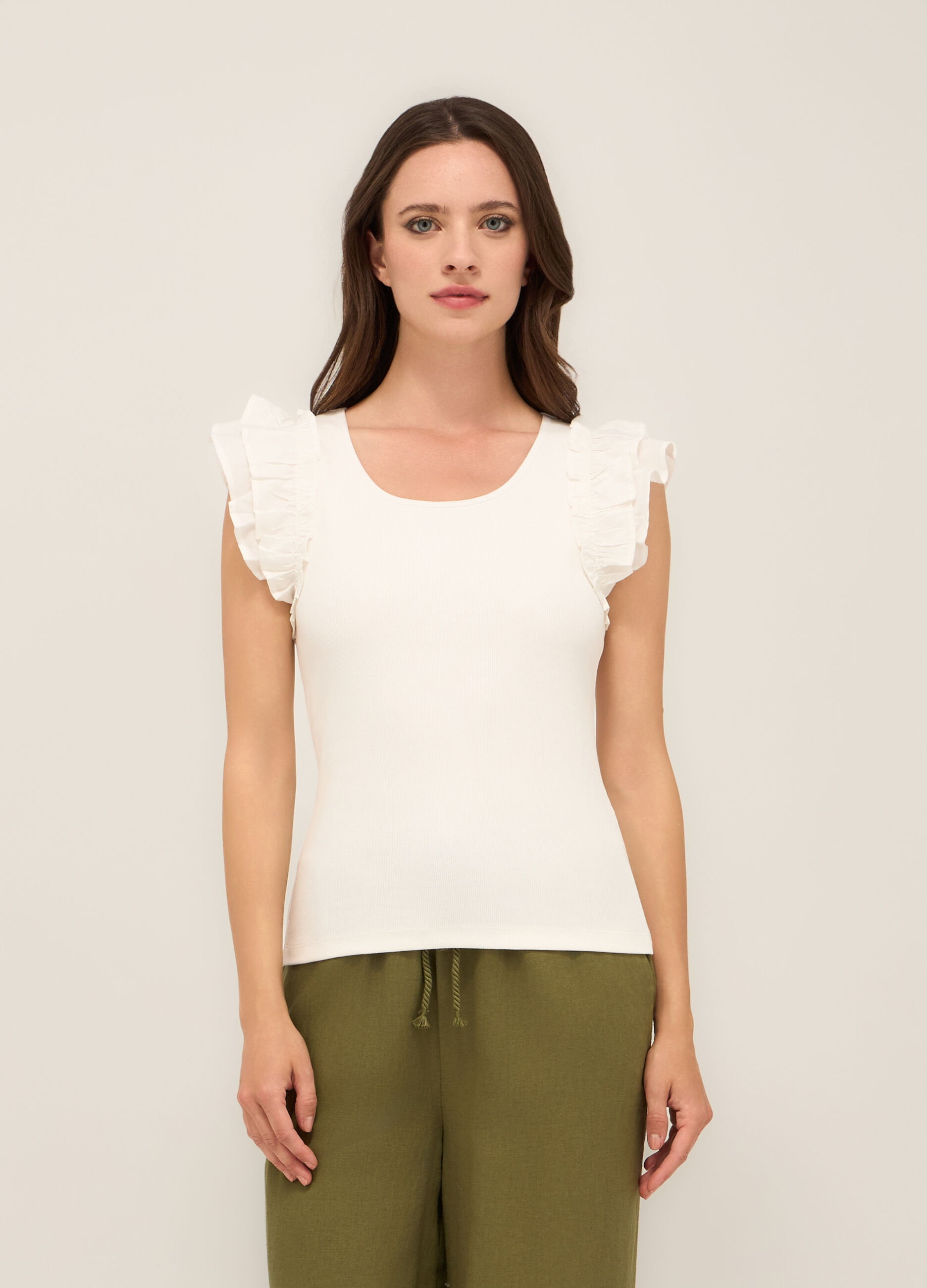 Canotta in costina di cotone stretch donna_0