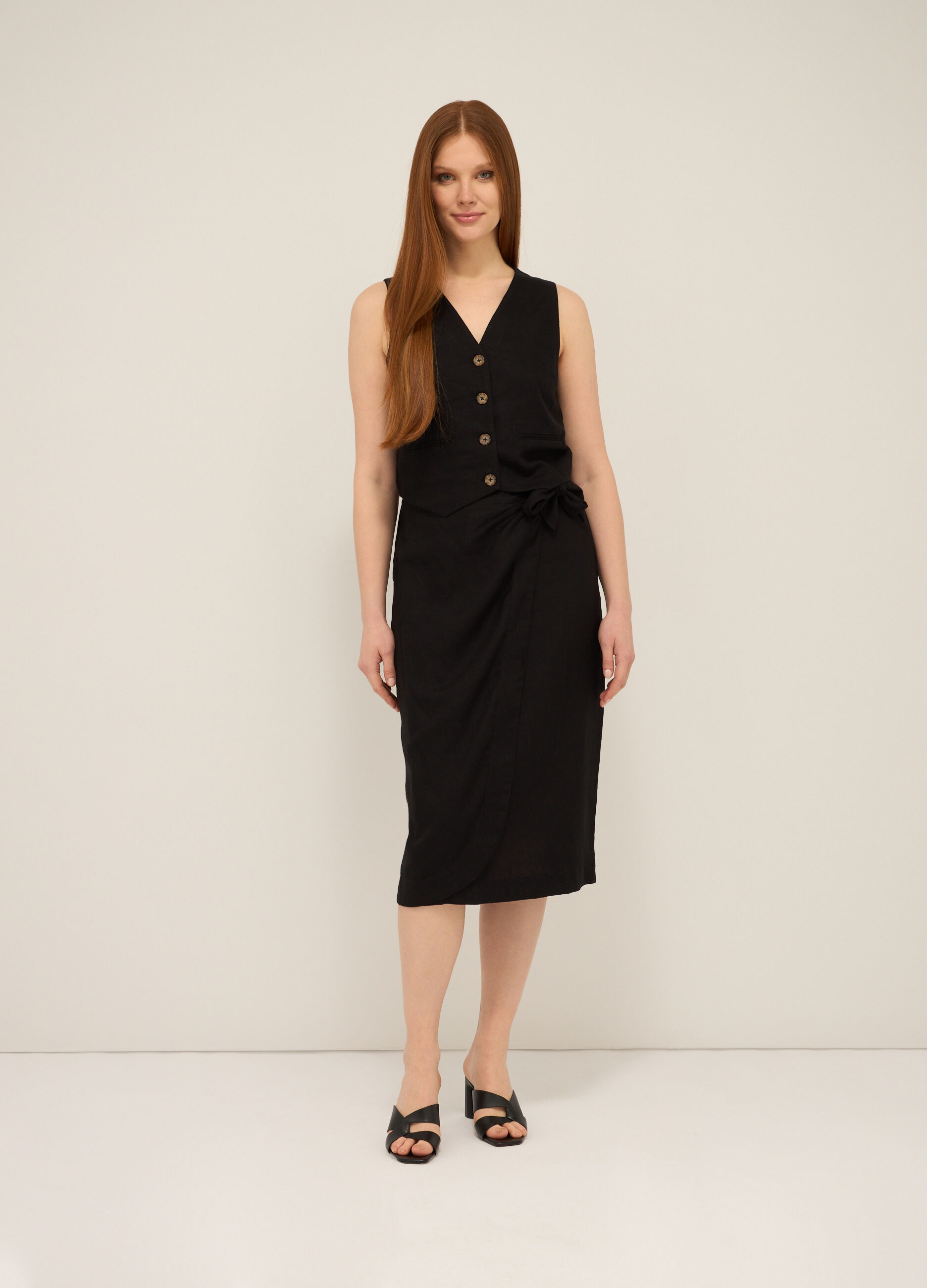 Gonna a portafoglio misto lino donna_0