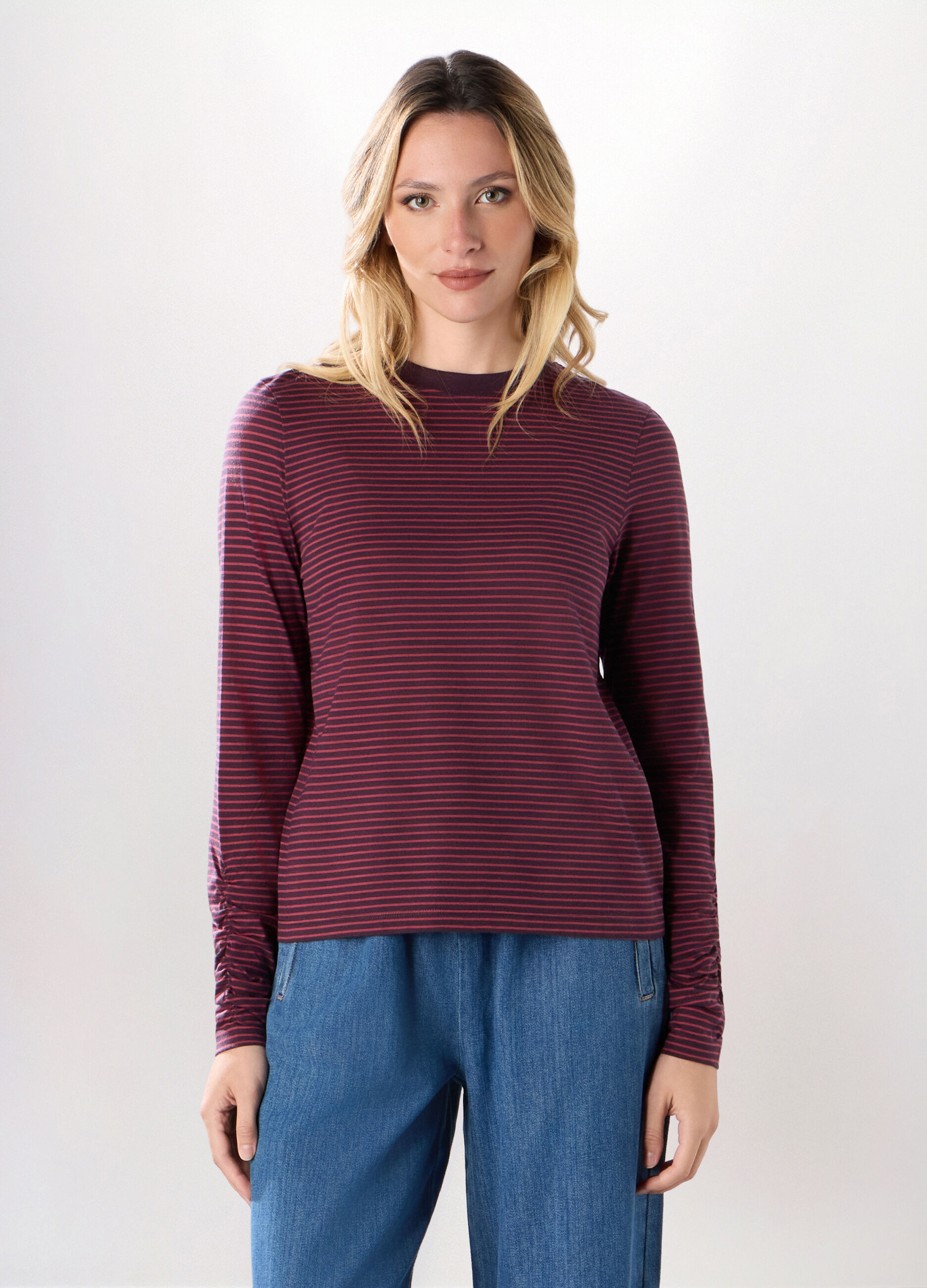 T-shirt misto viscosa a righe donna_0