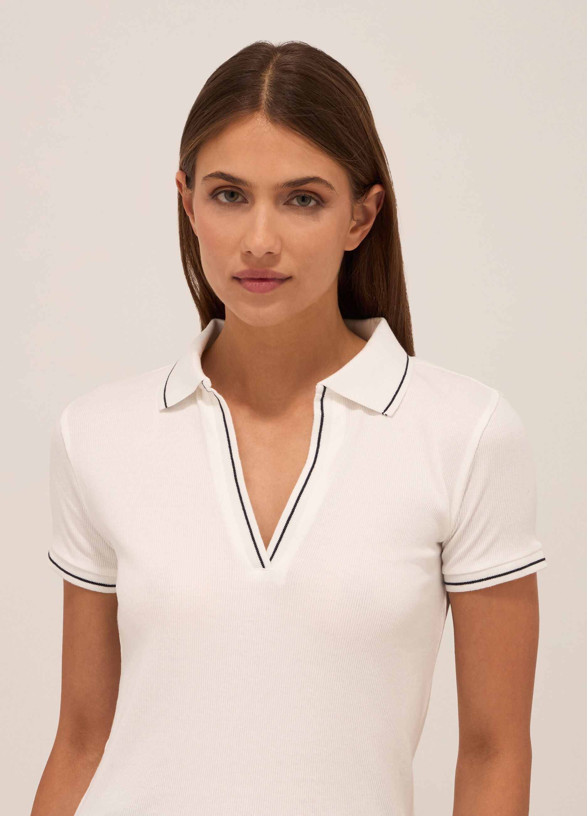 Polo in costina di cotone stretch donna_2