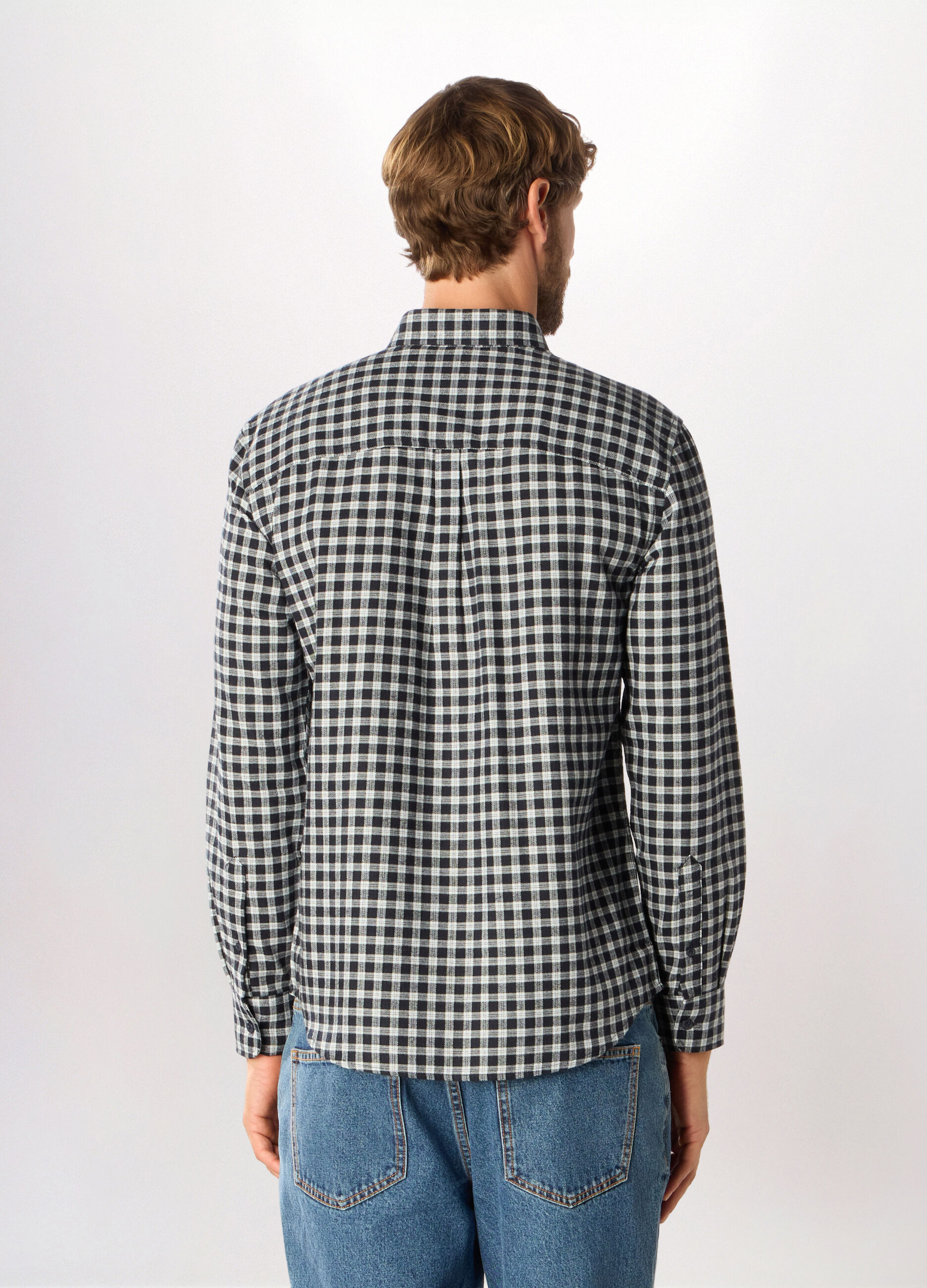 Camicia slim fit in flanella a quadri uomo_1