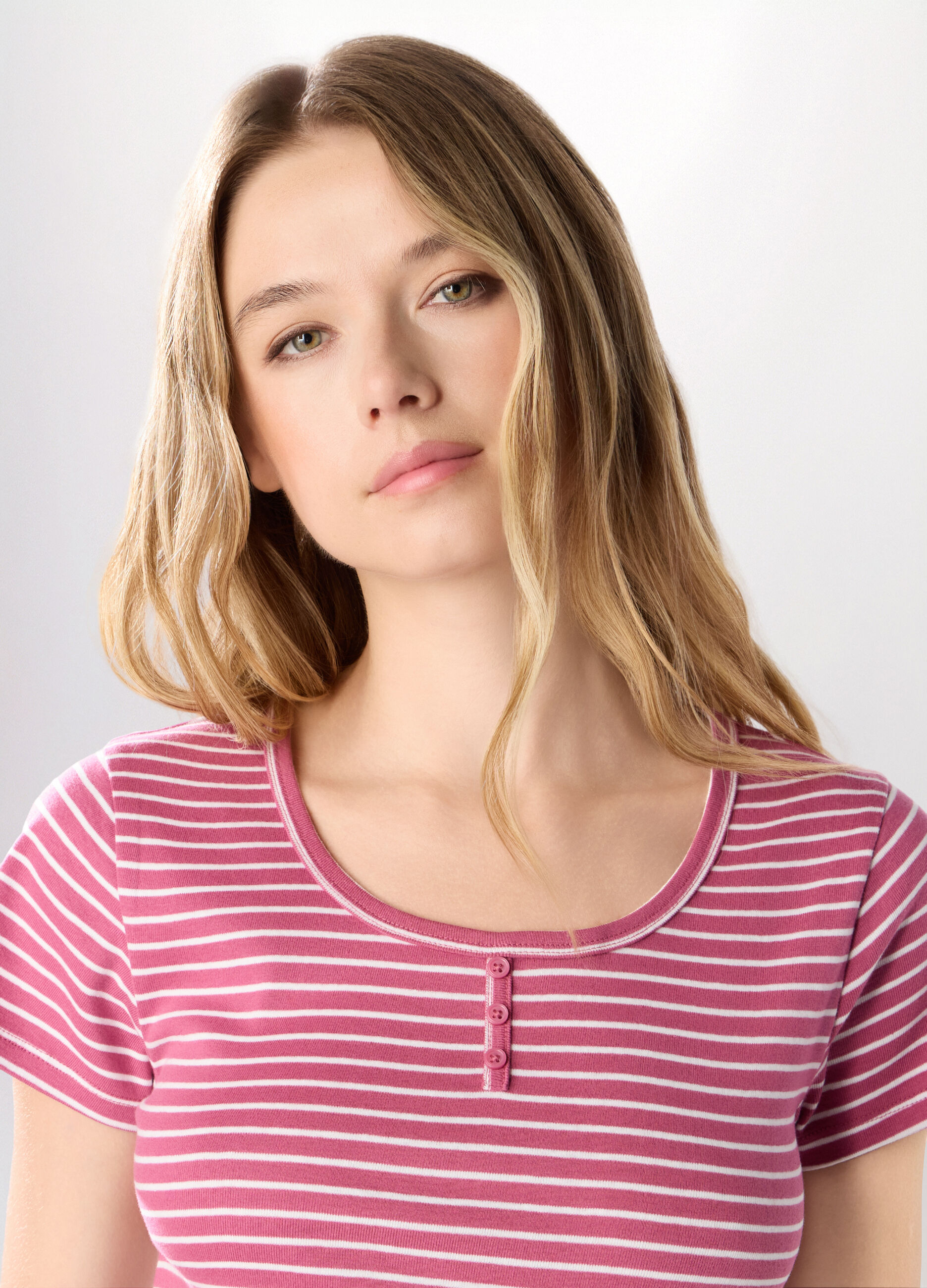 T-shirt in costina di puro cotone donna_2