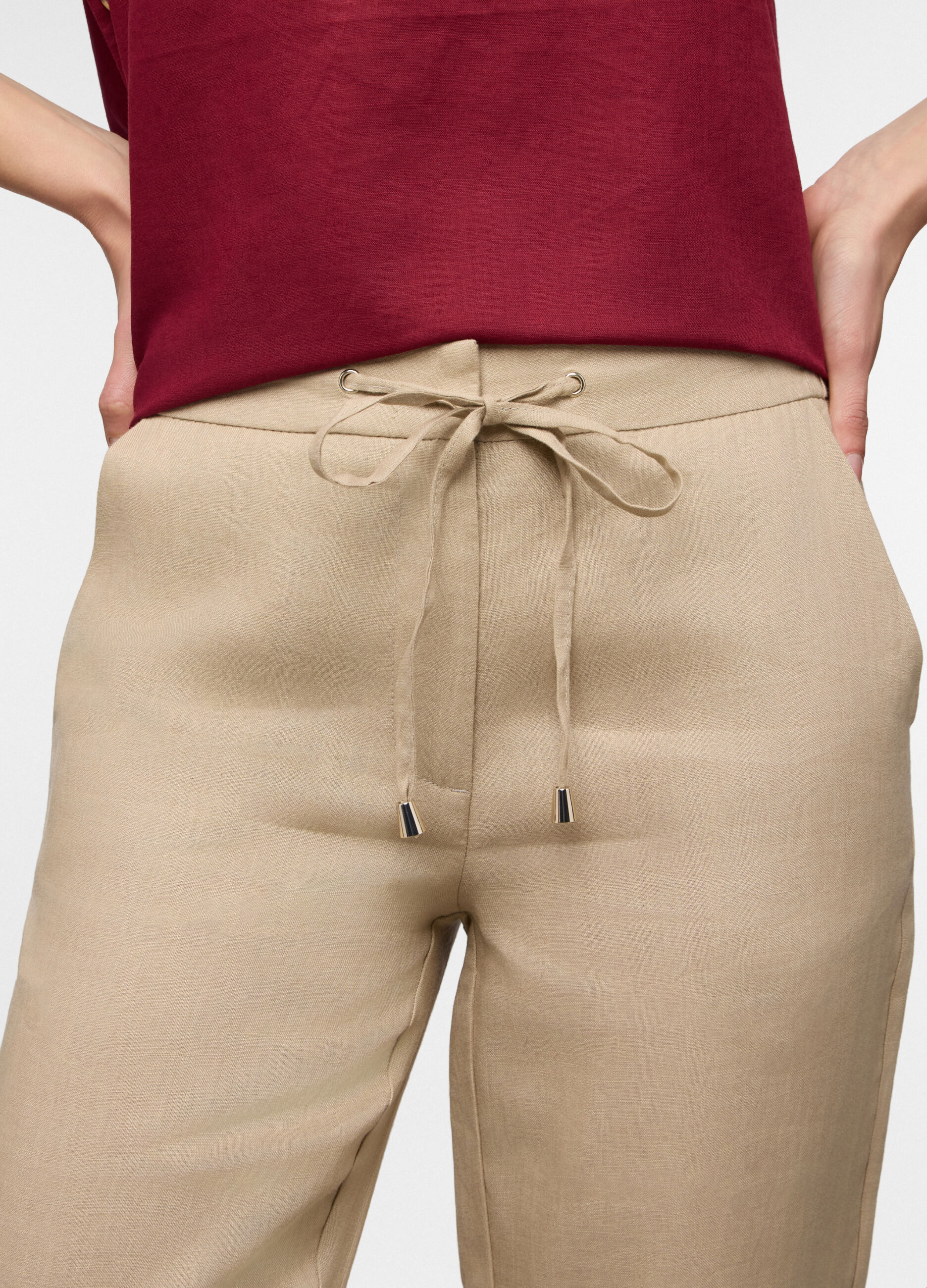 Pantaloni fit regular in puro lino donna_2