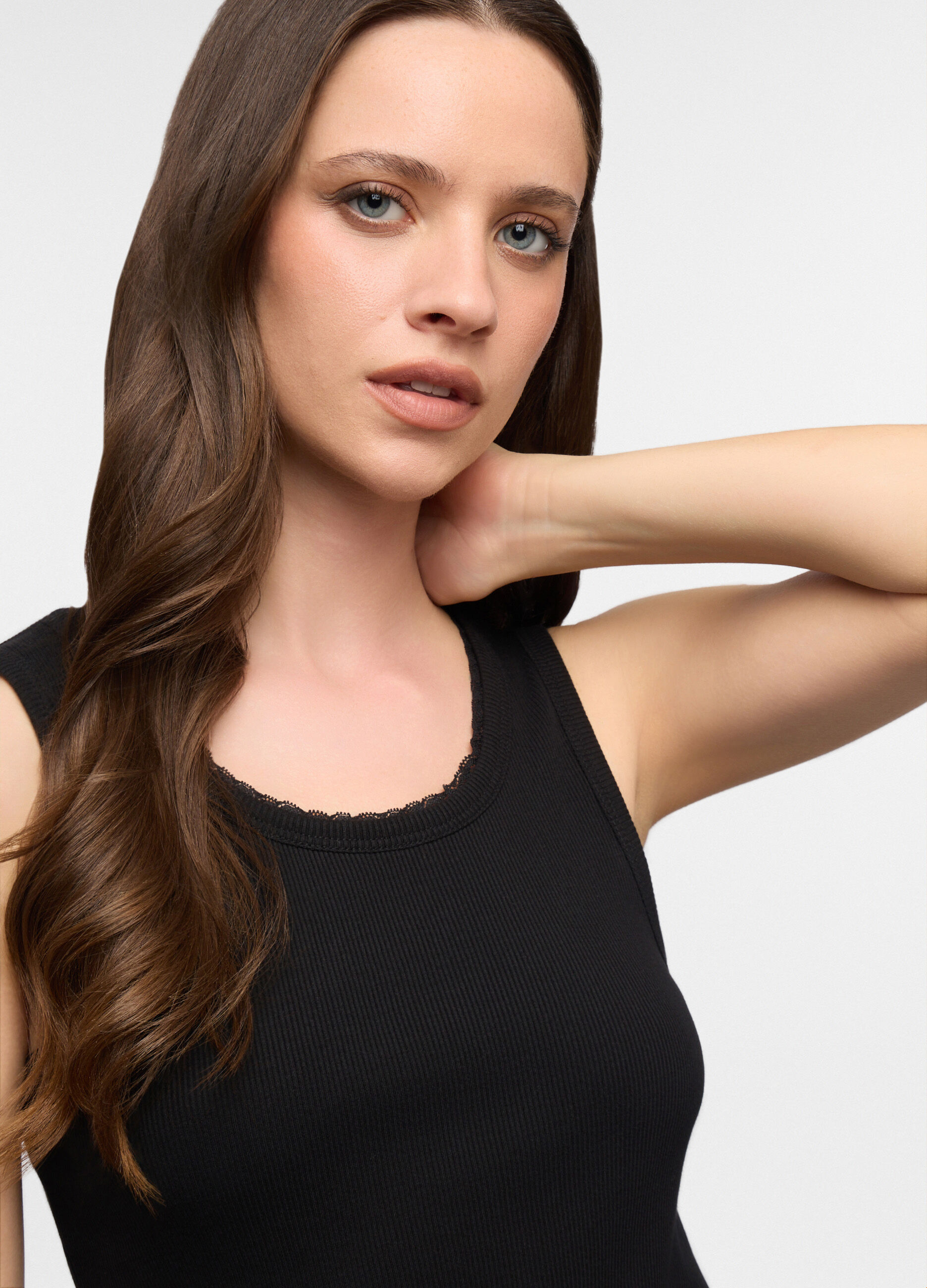Canotta con scollo rotondo in costina donna_2