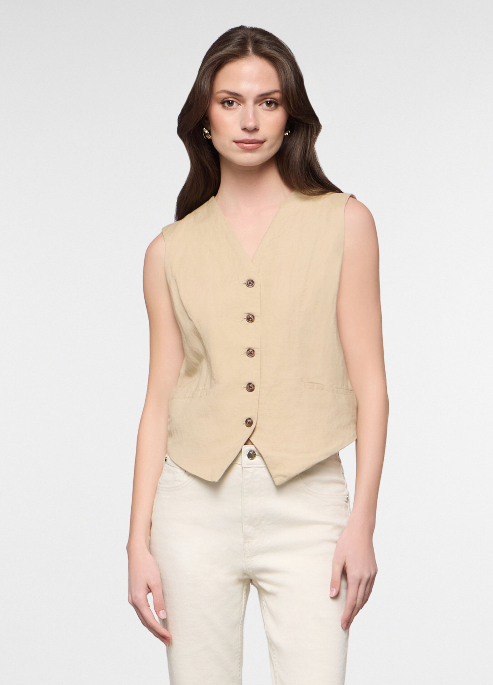 Gilet in twill misto lino donna_0