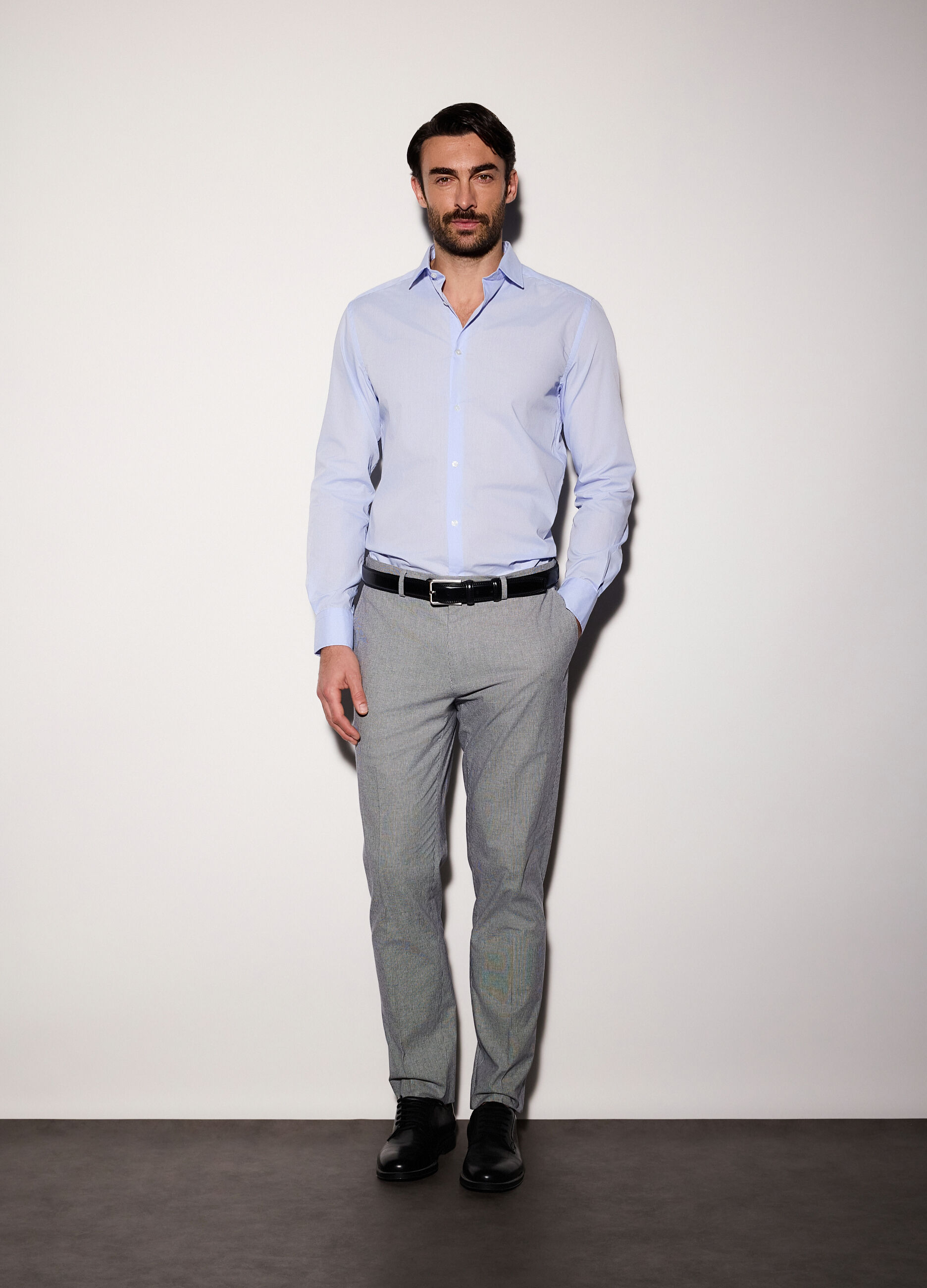 Pantalone slim fit in cotone stretch con micromotivo uomo_0