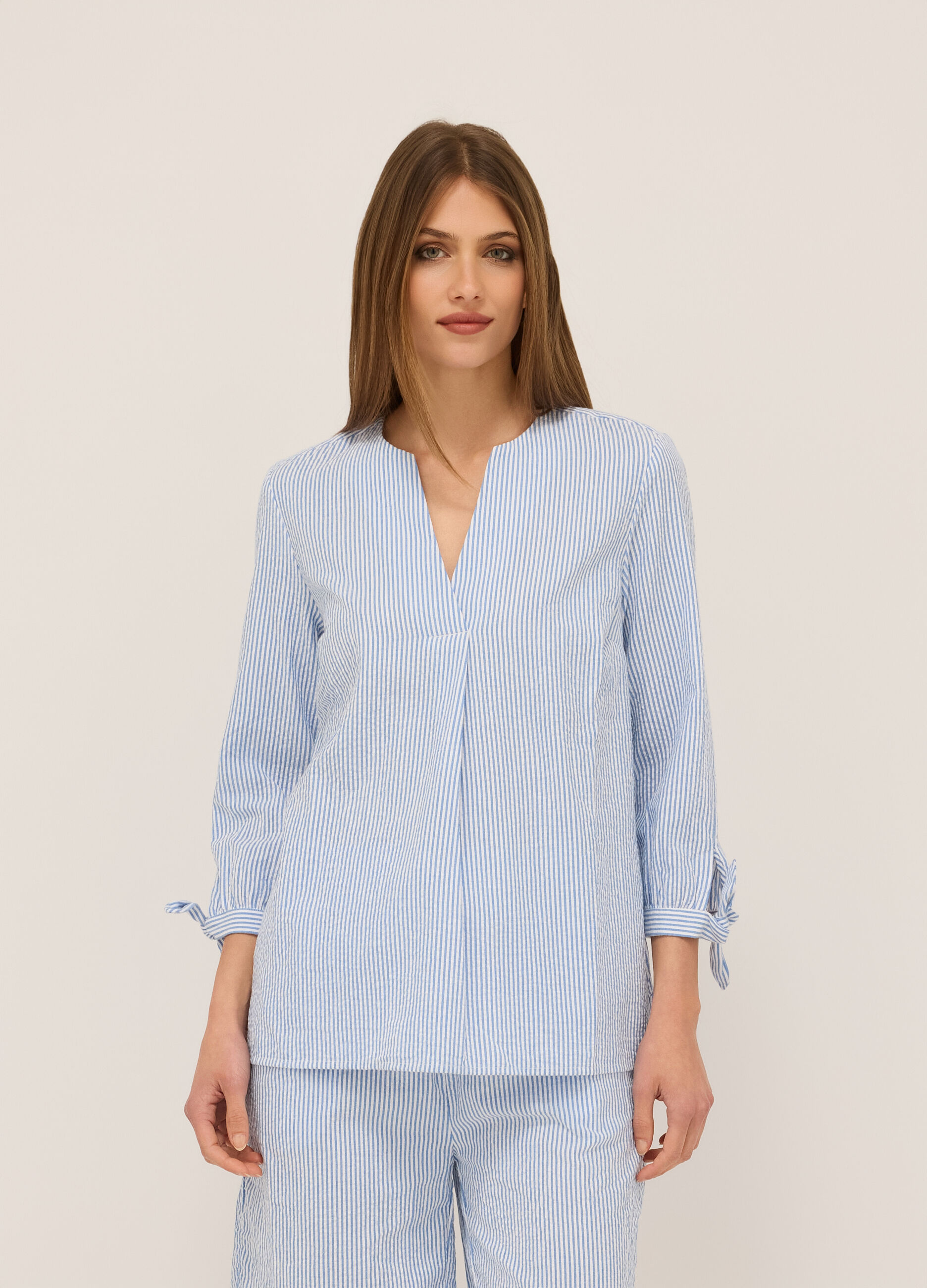 Blusa a righe in puro cotone donna_0