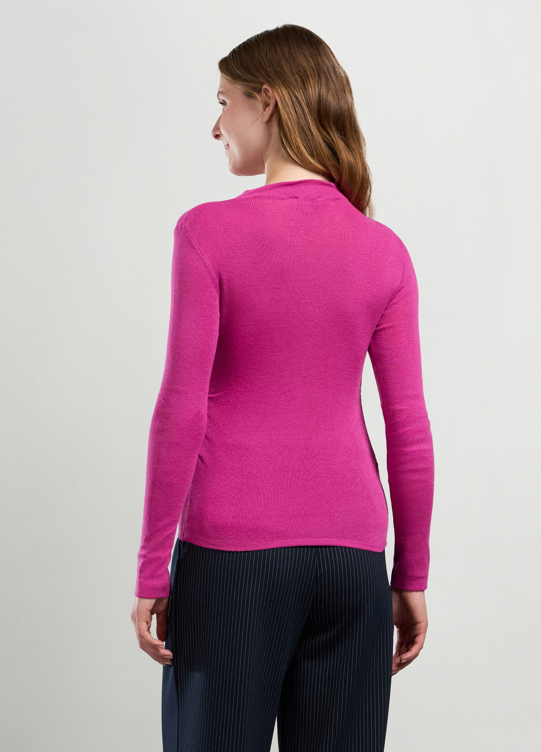 T-shirt in cotone stretch a collo alto donna_1