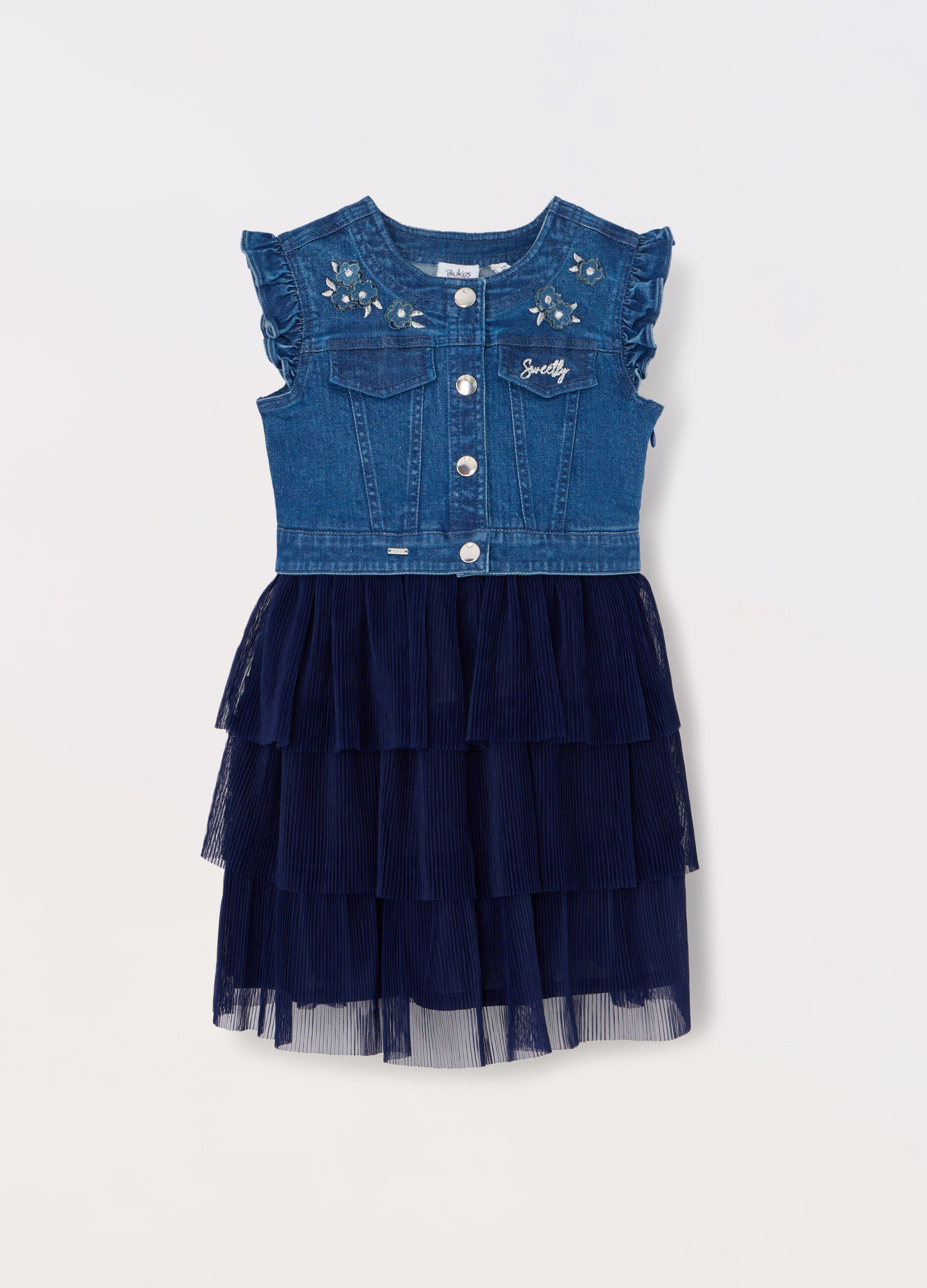 Vestito in denim e plissé bambina