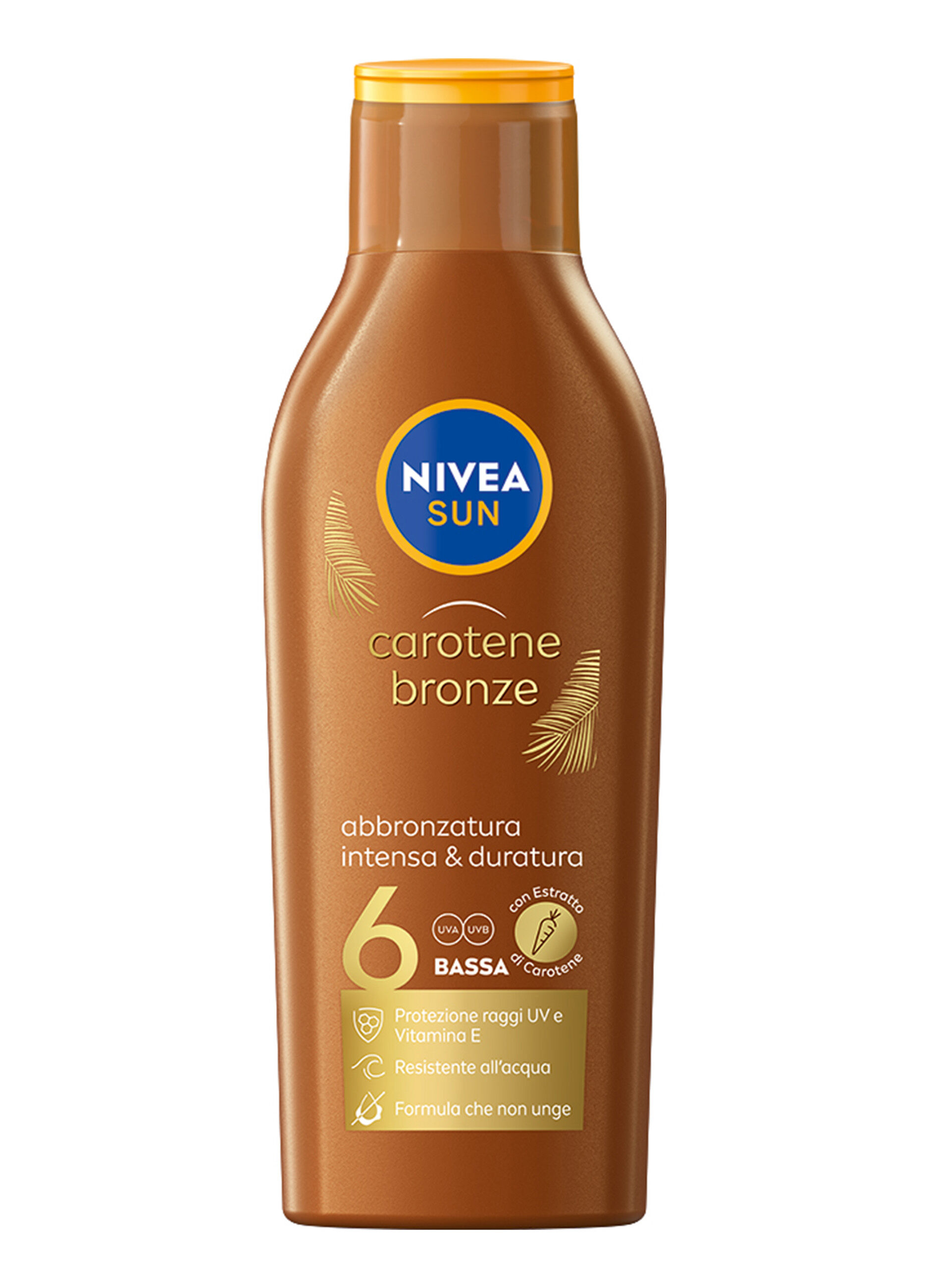 Nivea Sun Latte Solare Carotene Bronze FP6 200 ml, Crema solare abbronzante FP6 per una pelle dorata