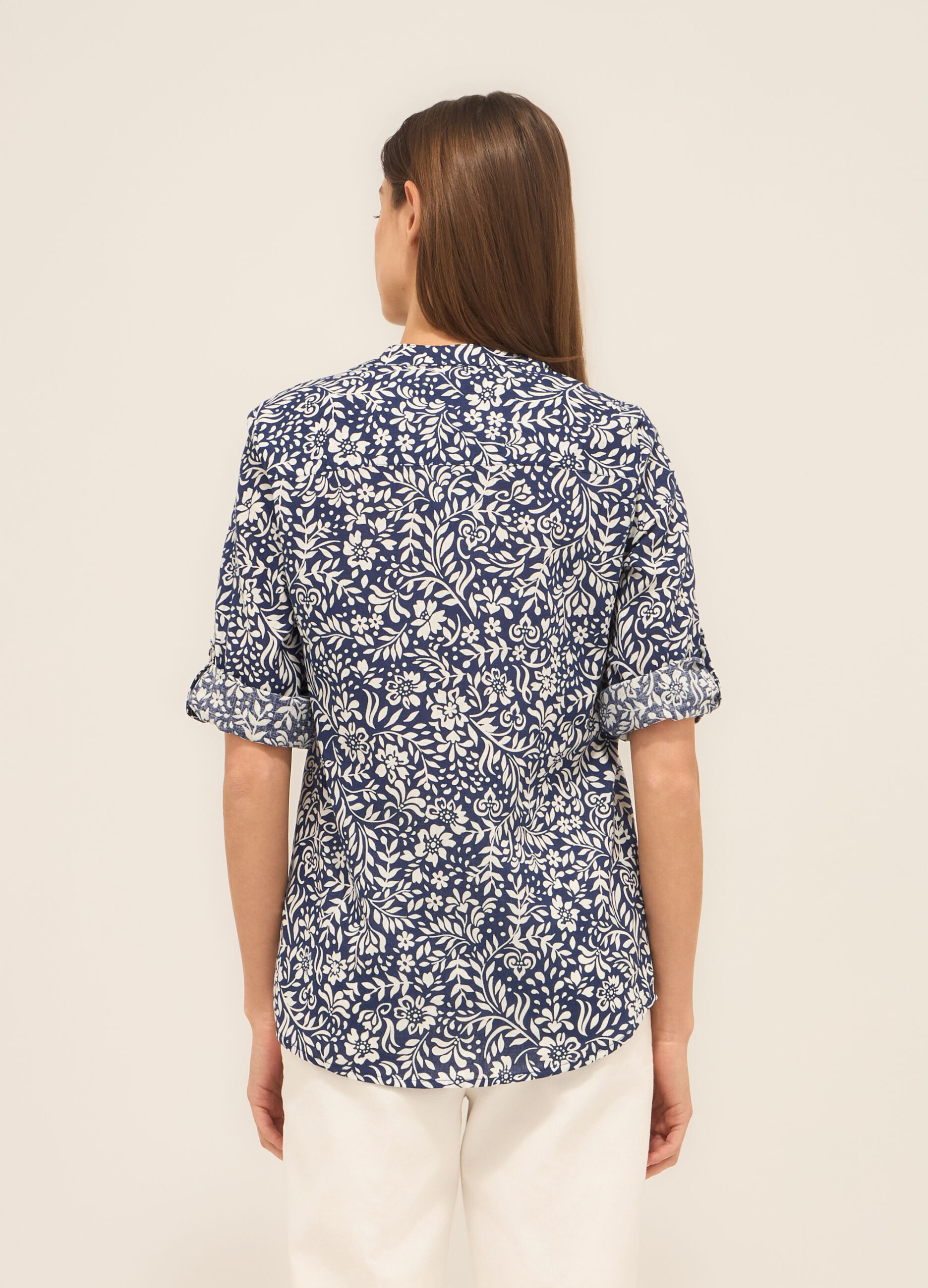 Camicia misto lino con stampa donna_1