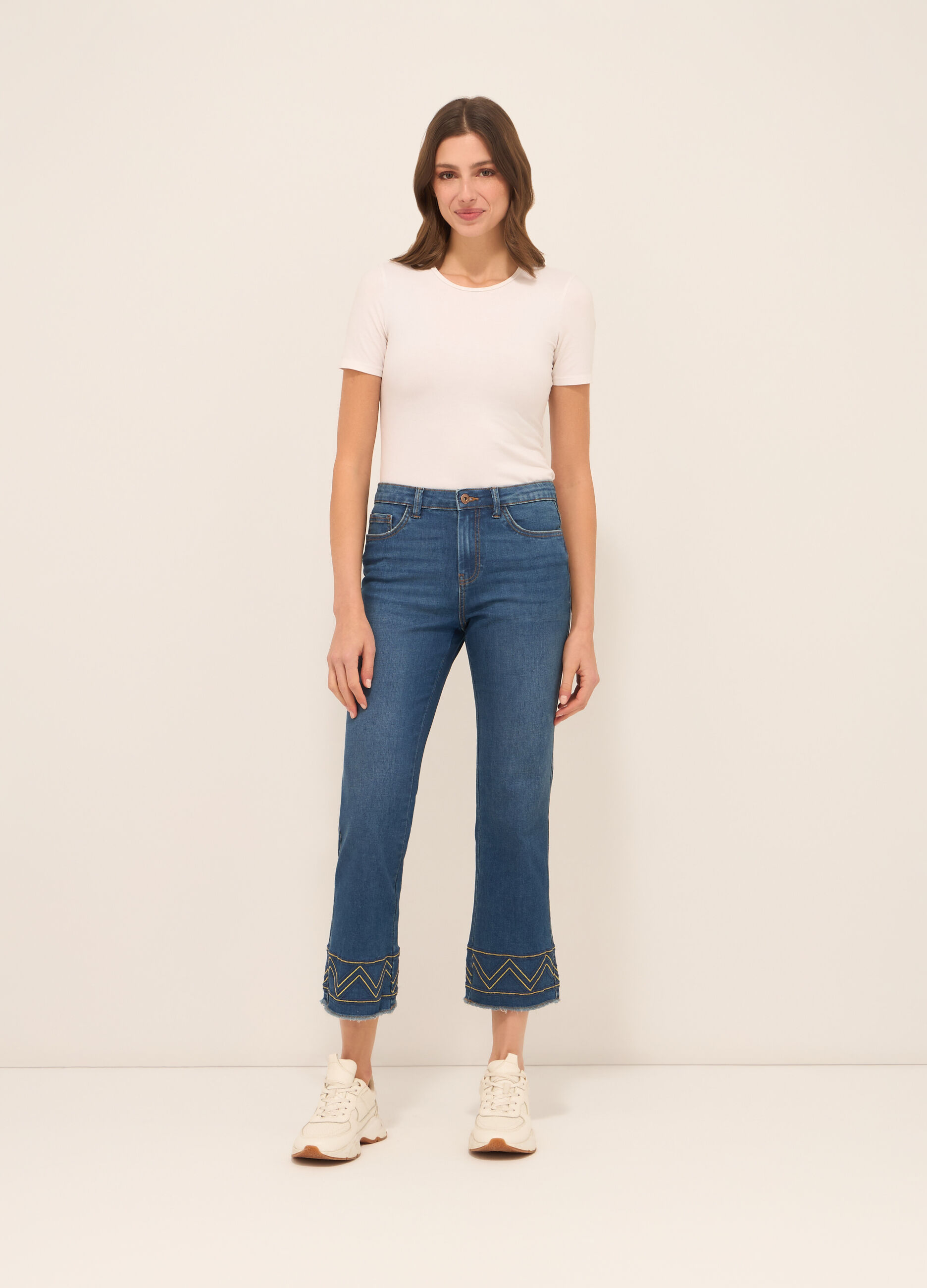 Pantaloni in denim misto cotone donna_0