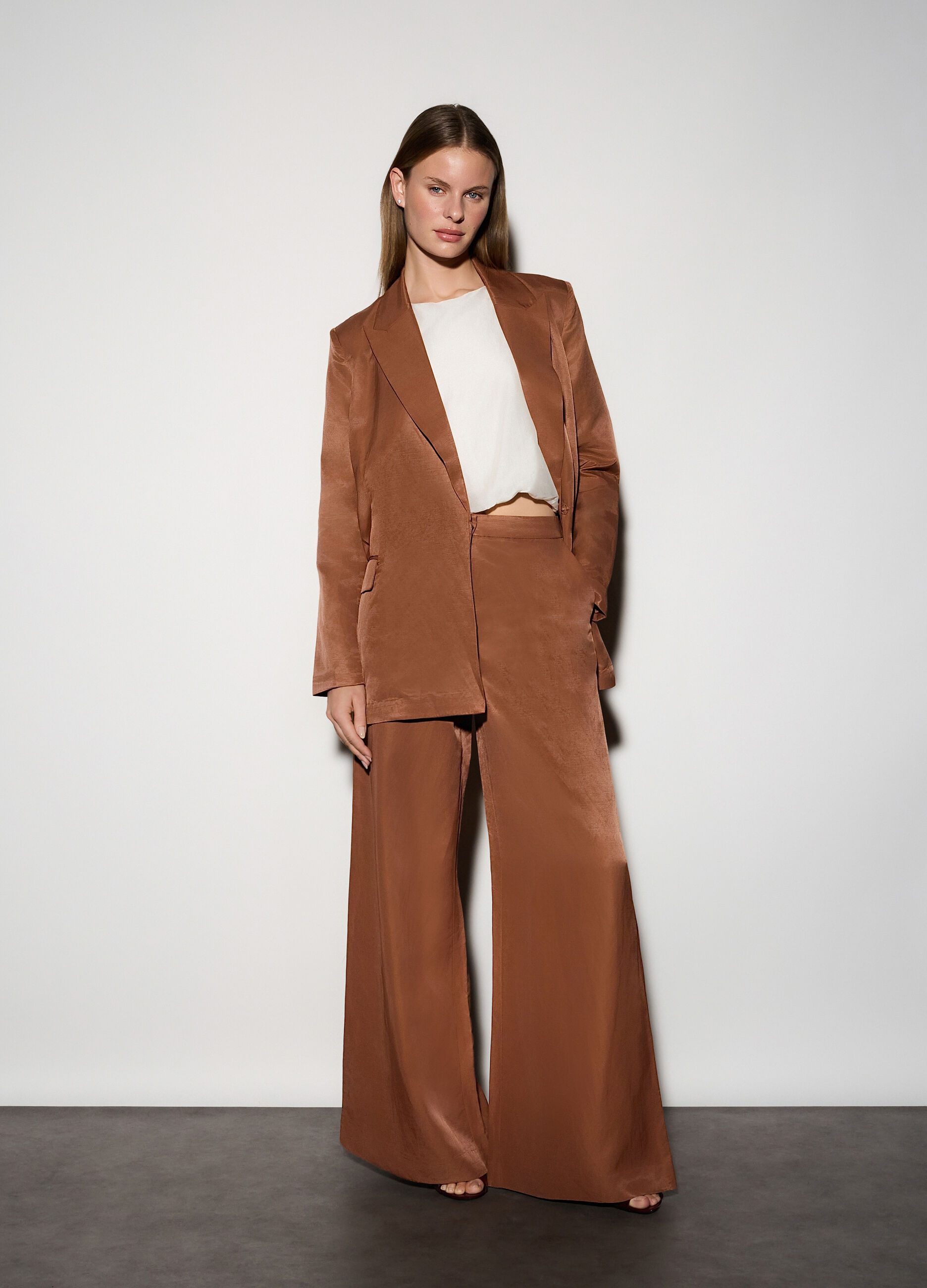 Pantaloni palazzo regular fit misto lino donna_0