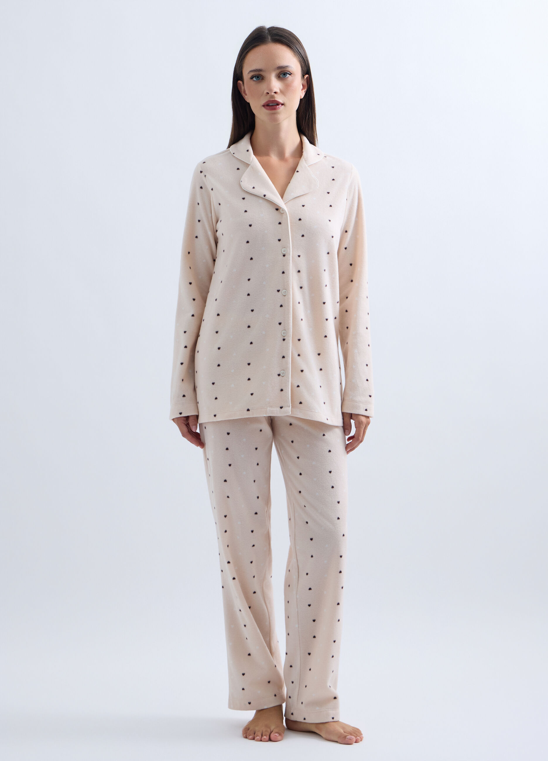Set pigiama lungo in pile donna_0