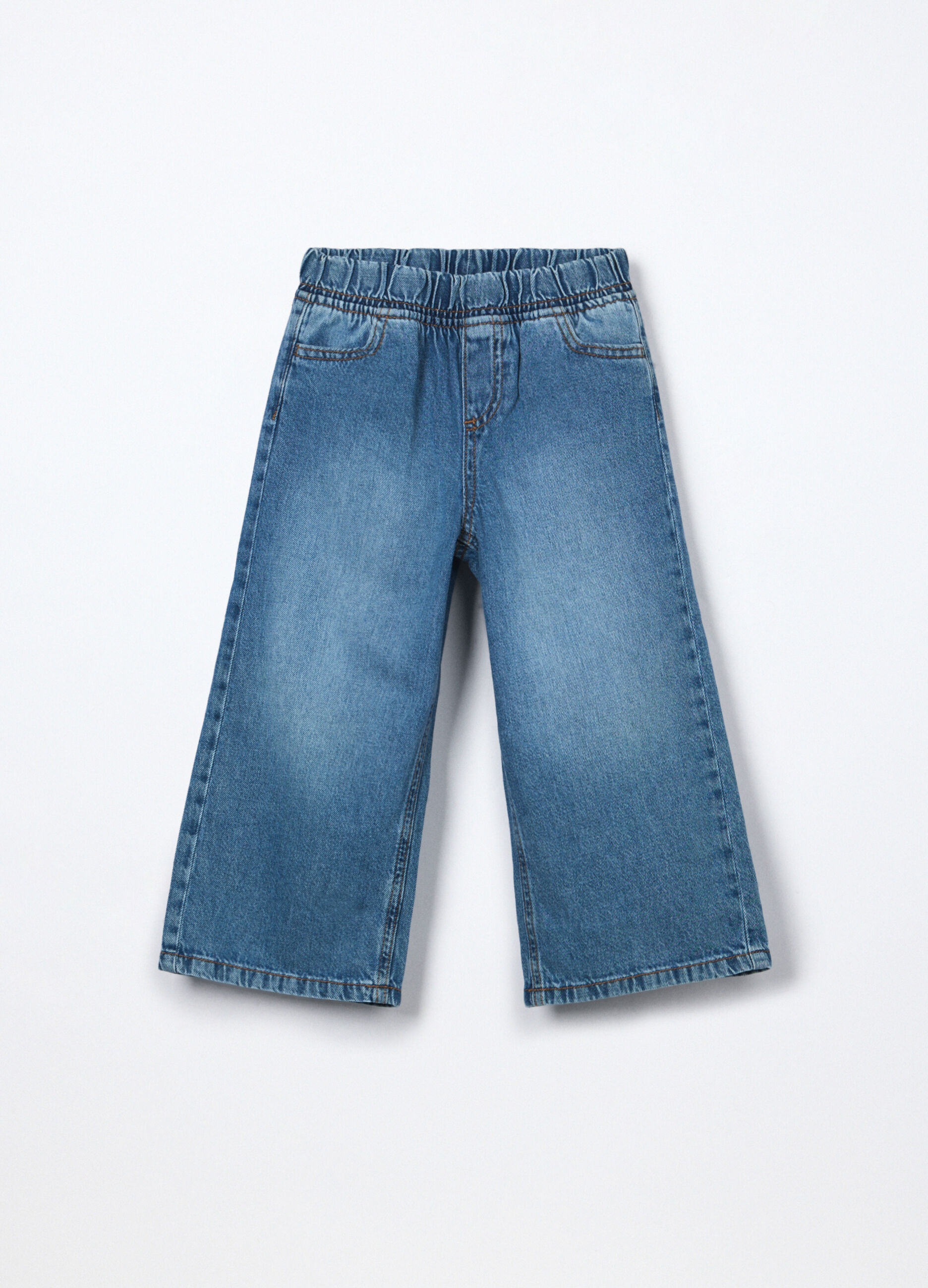 Pantaloni wide leg in denim di puro cotone bambina_0