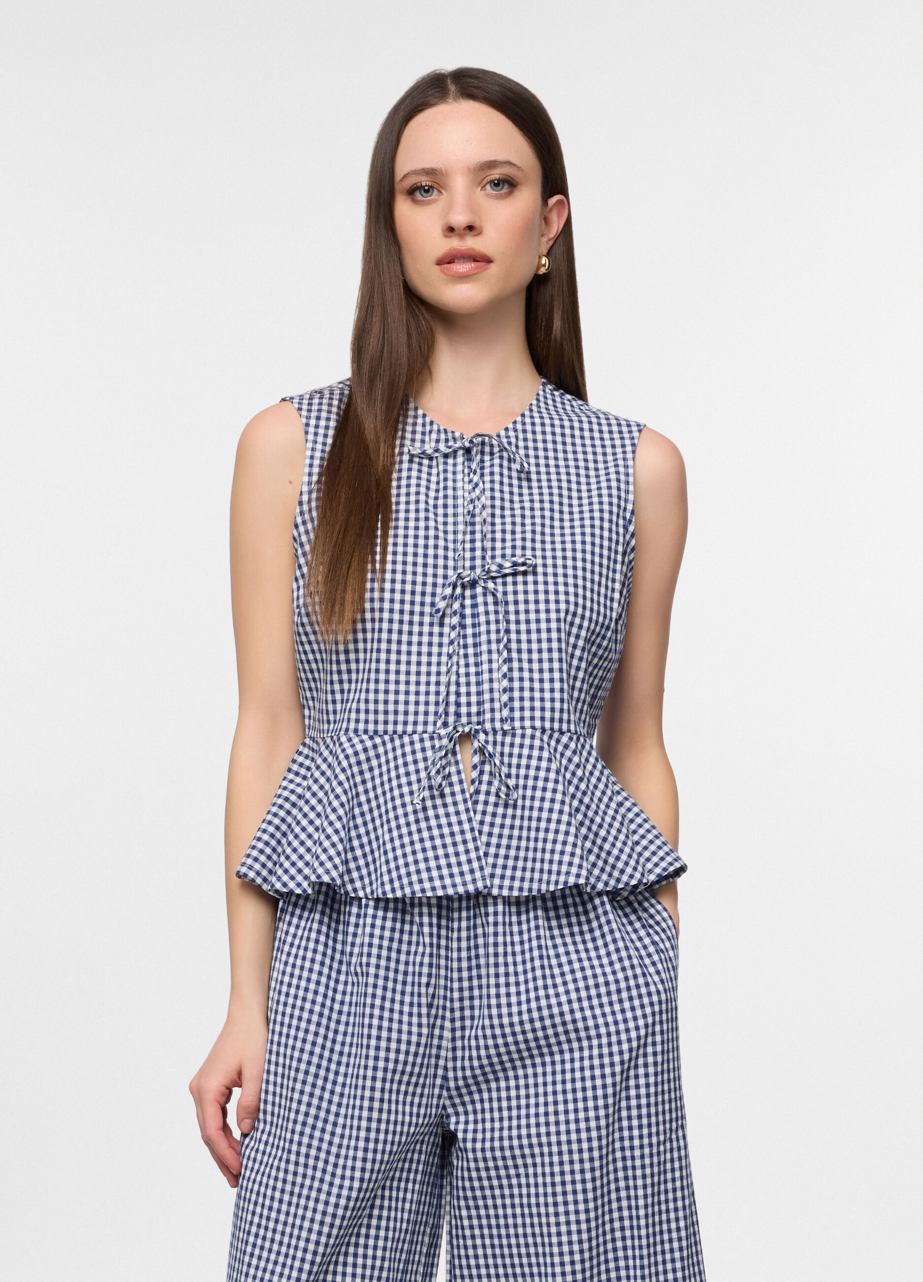 Top girocollo in popeline donna
