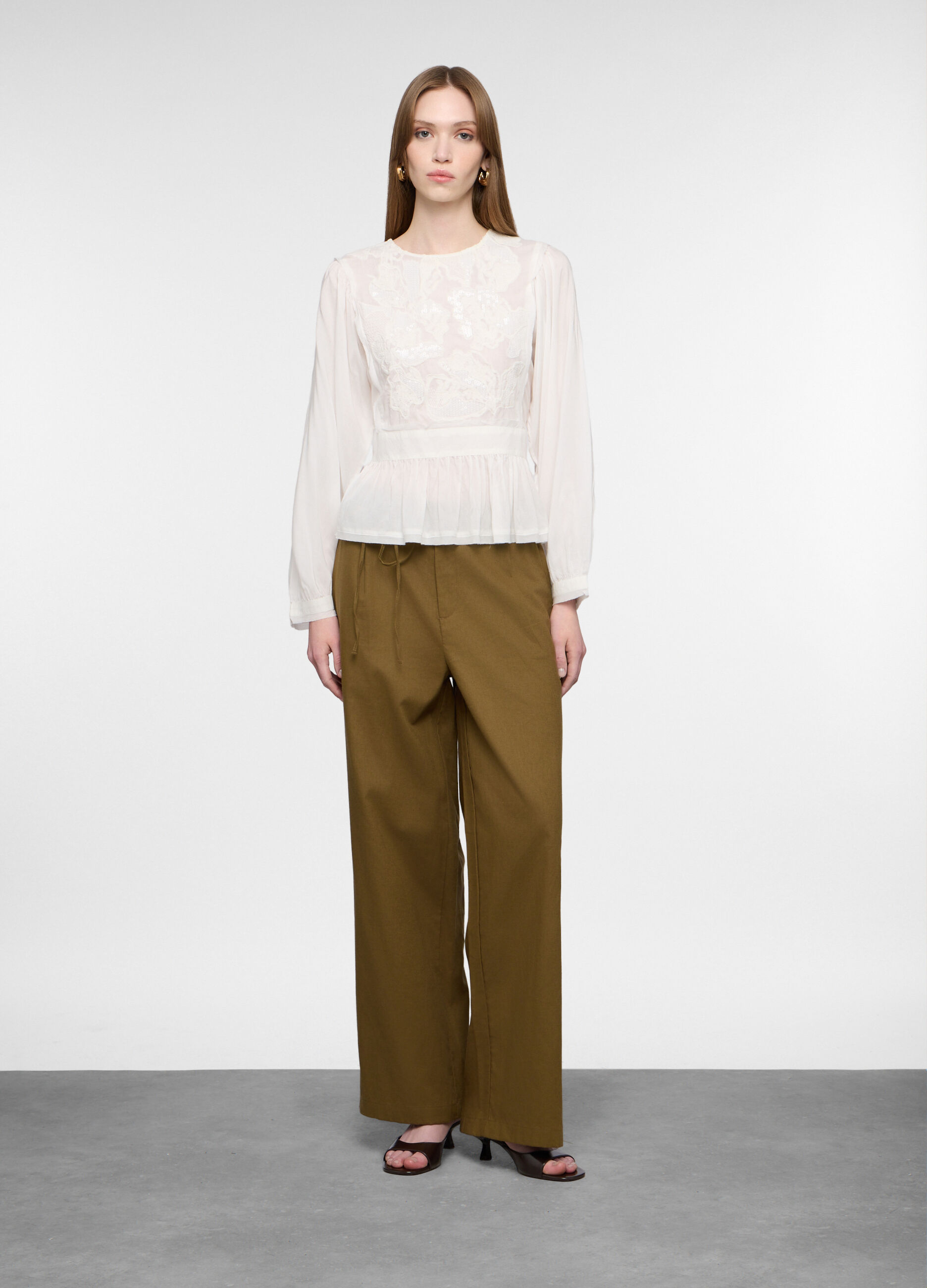 Pantaloni straight fit misto lino donna_0