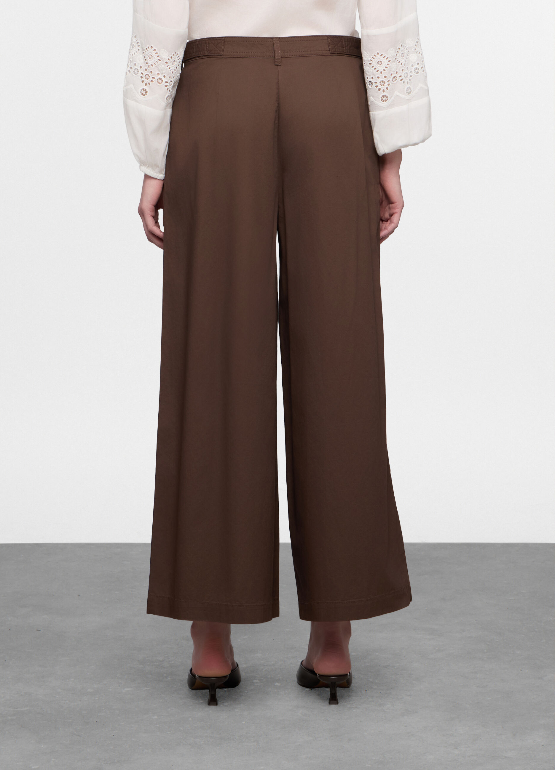 Pantaloni palazzo in twill di puro cotone donna_1