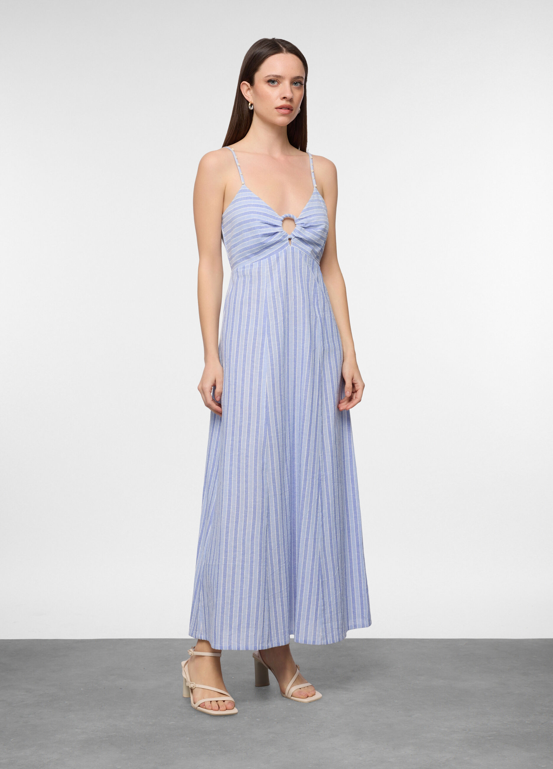 Abito lungo fitted misto lino donna_0