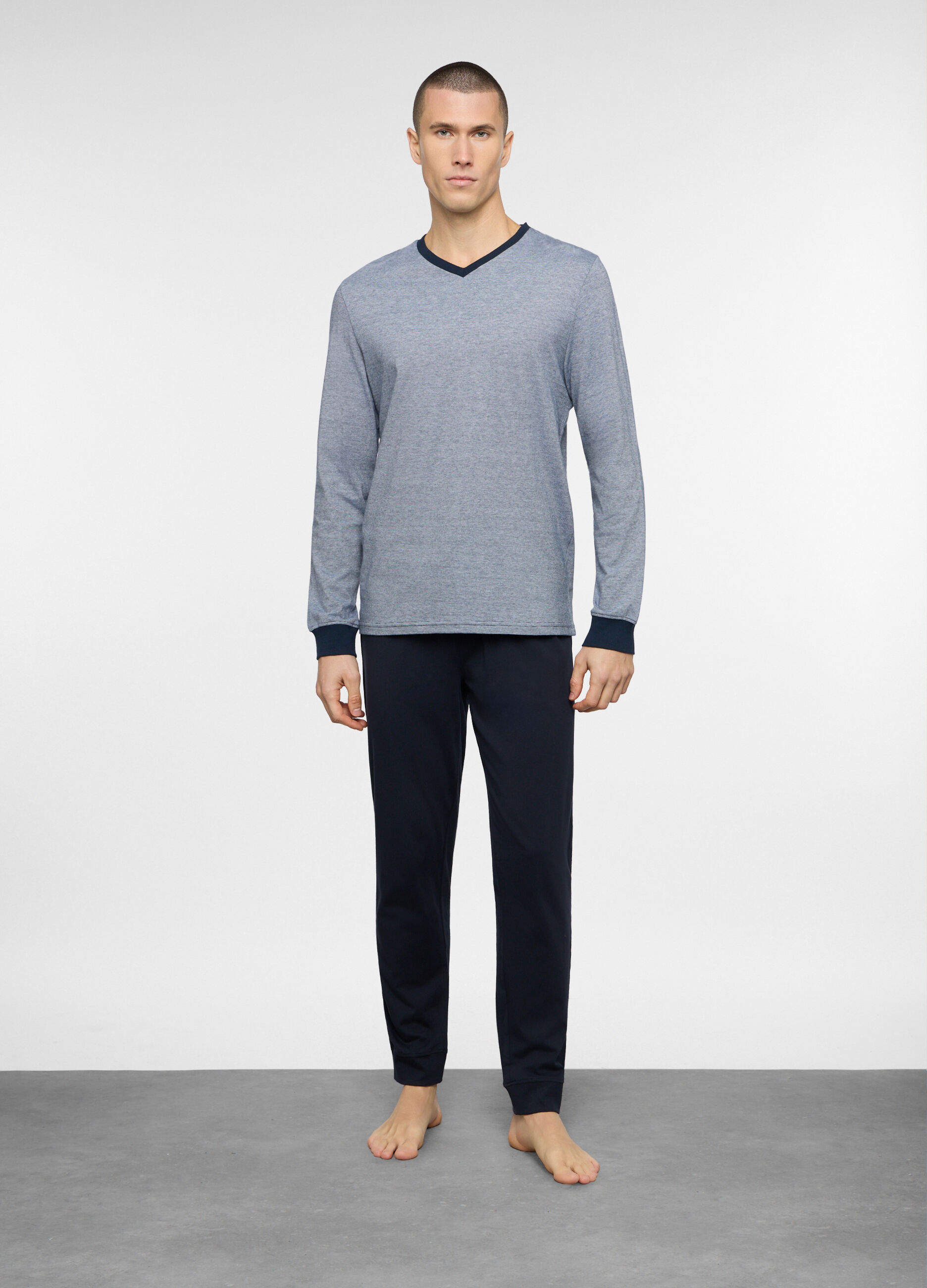 Pigiama lungo in jersey a righe uomo_0