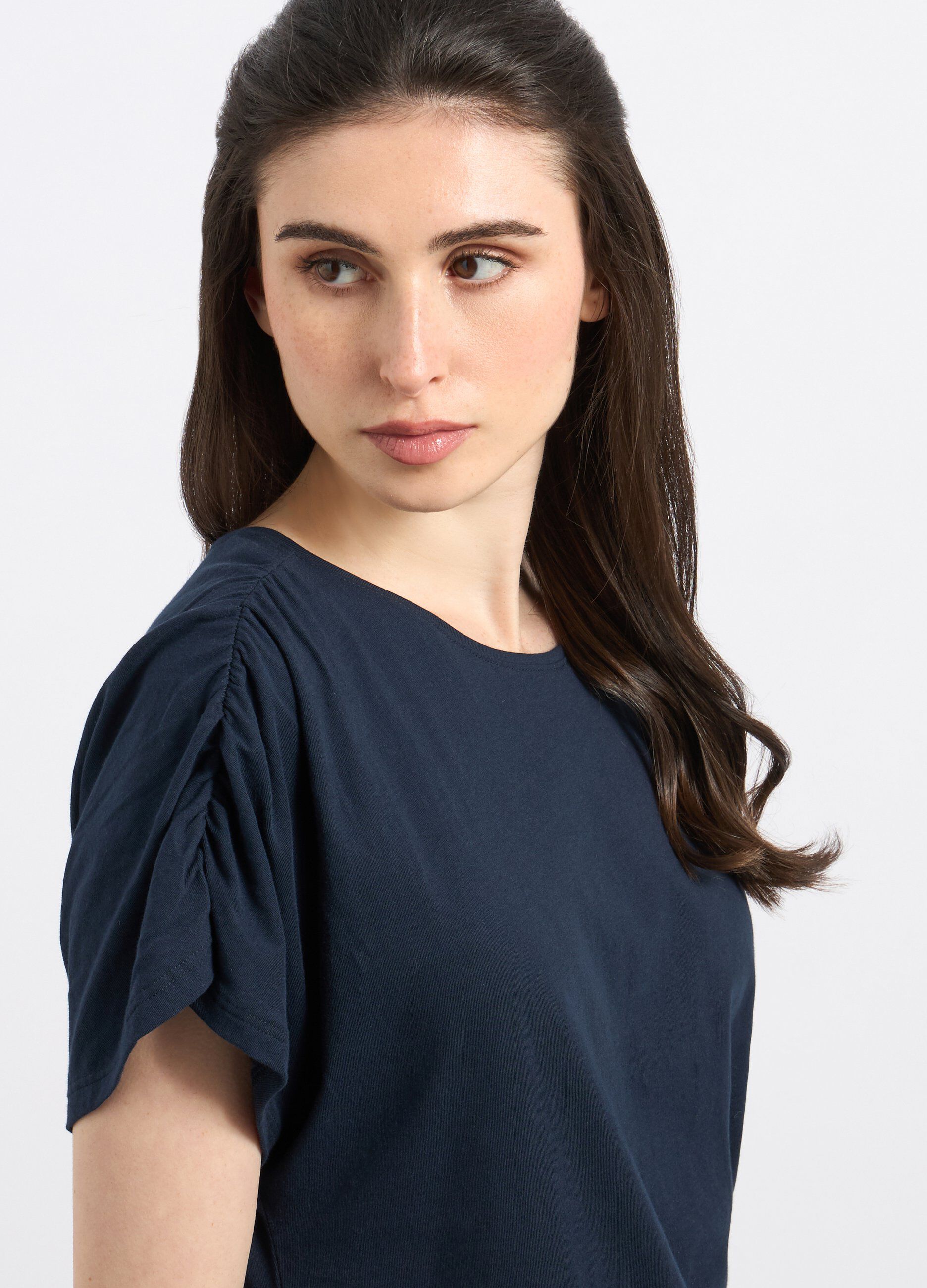 T-shirt in puro cotone con maniche lavorate donna_2