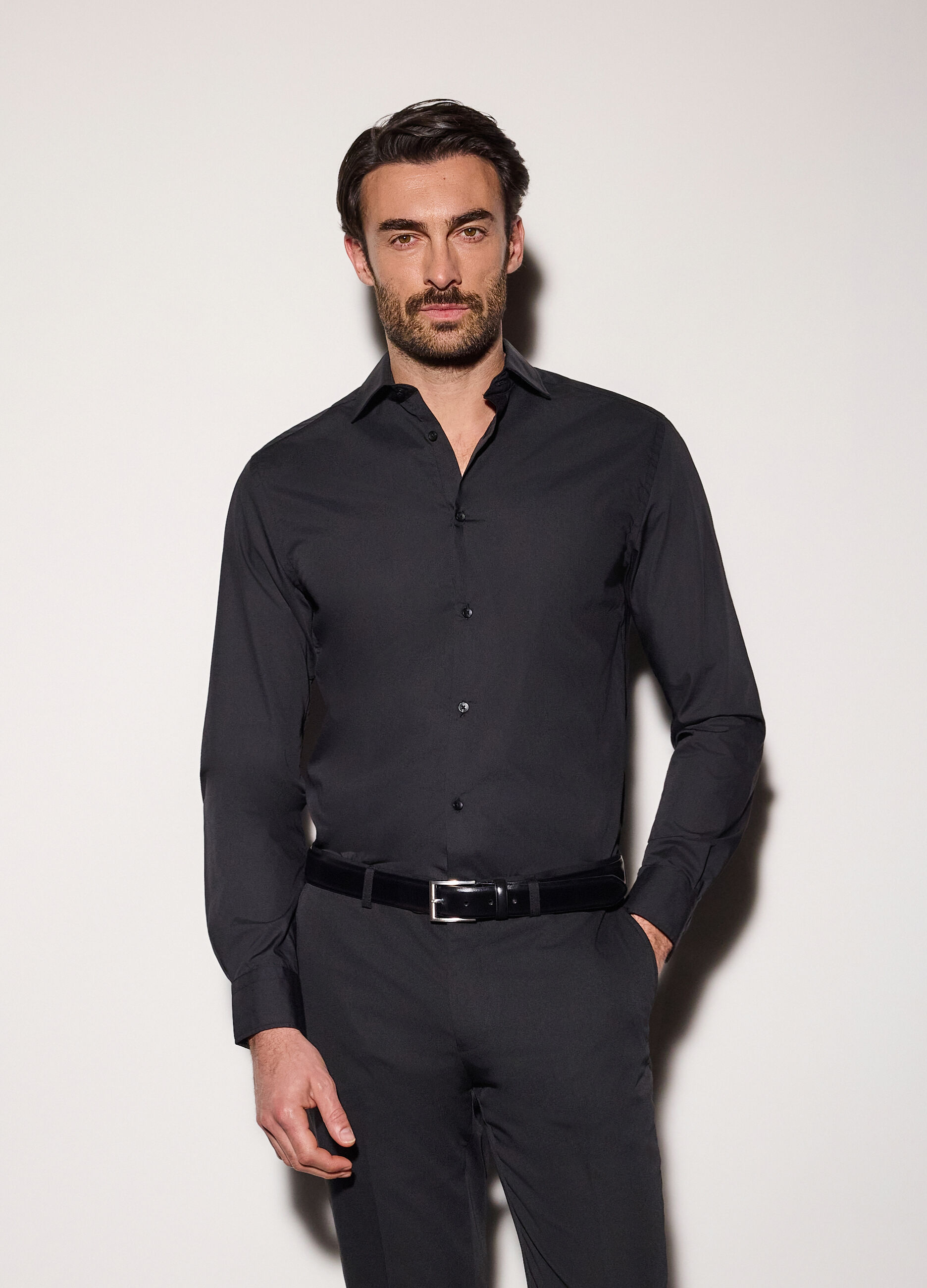 Camicia regular fit in misto cotone uomo_0