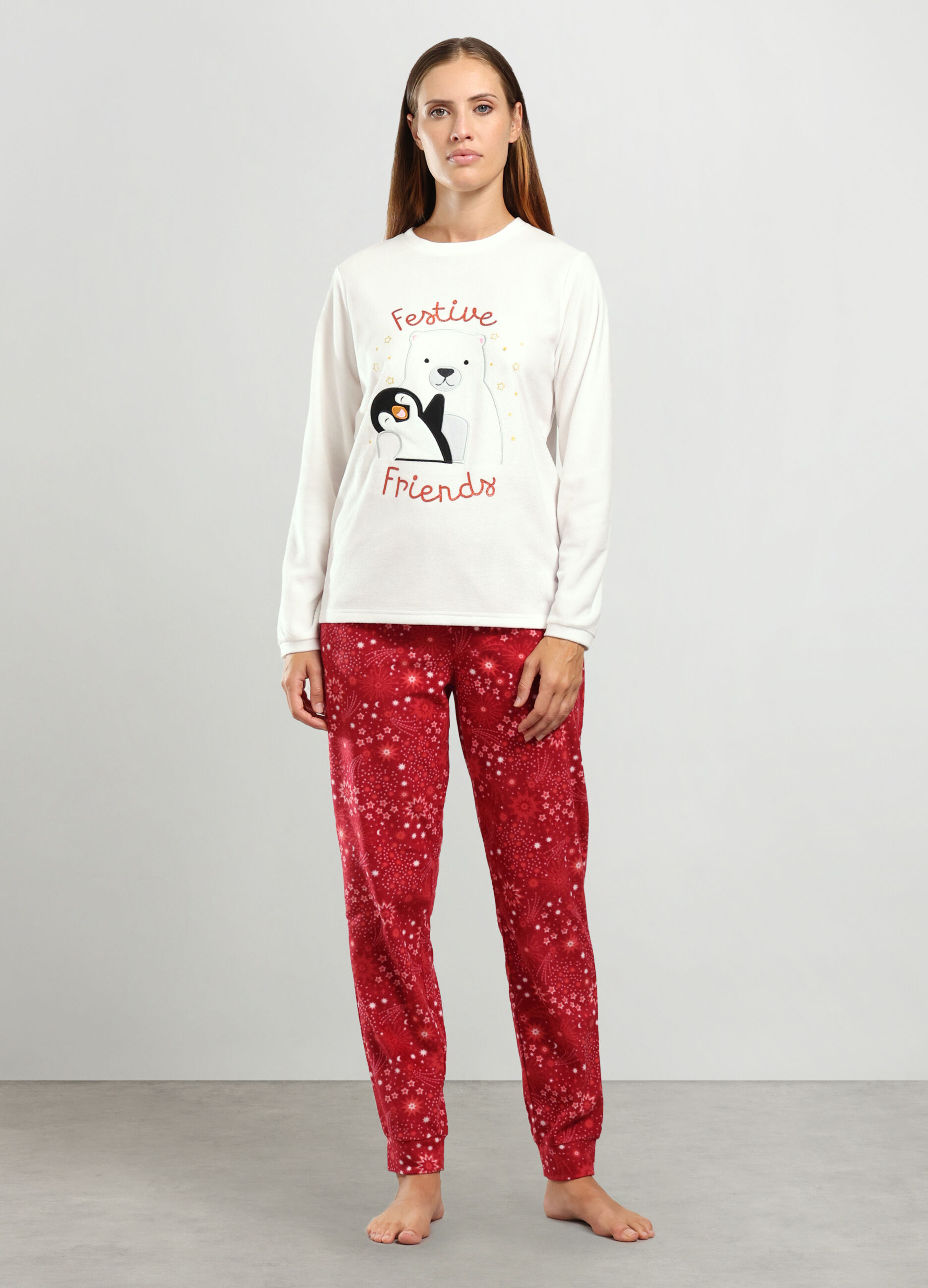 Set pigiama lungo in pile donna_0