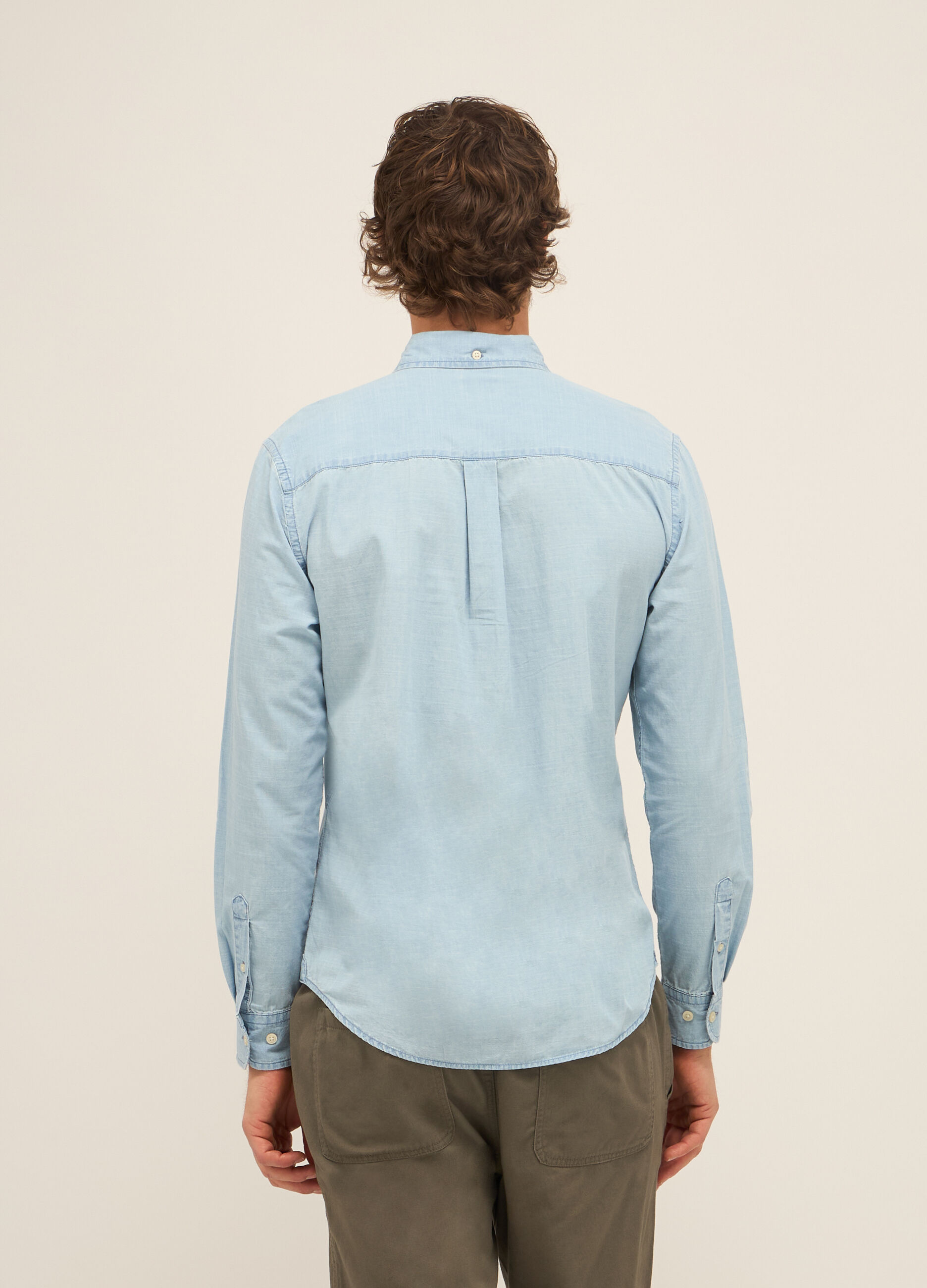 Camicia slim fit in denim di puro cotone uomo_1