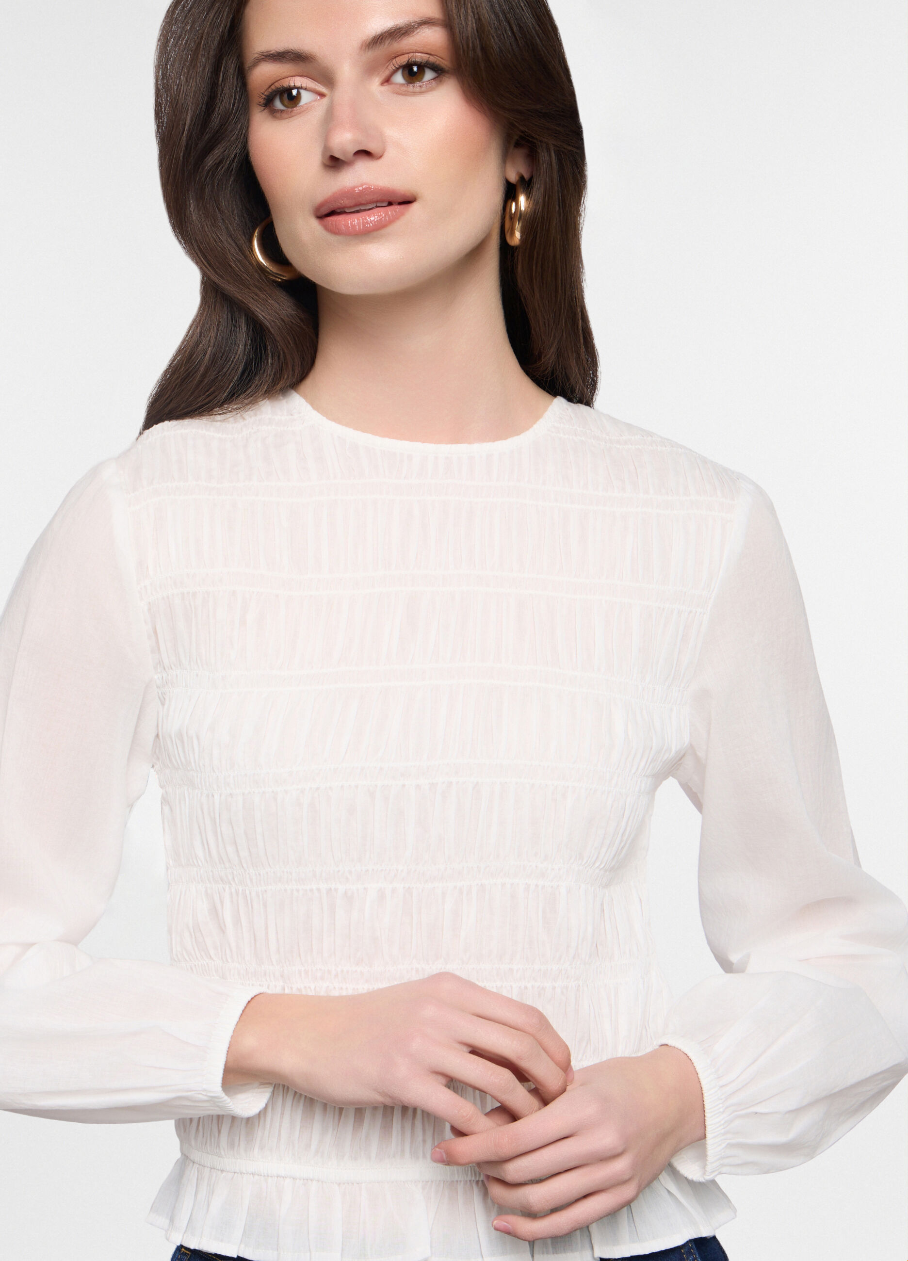 Blusa girocollo slim fit in puro cotone voile donna_2