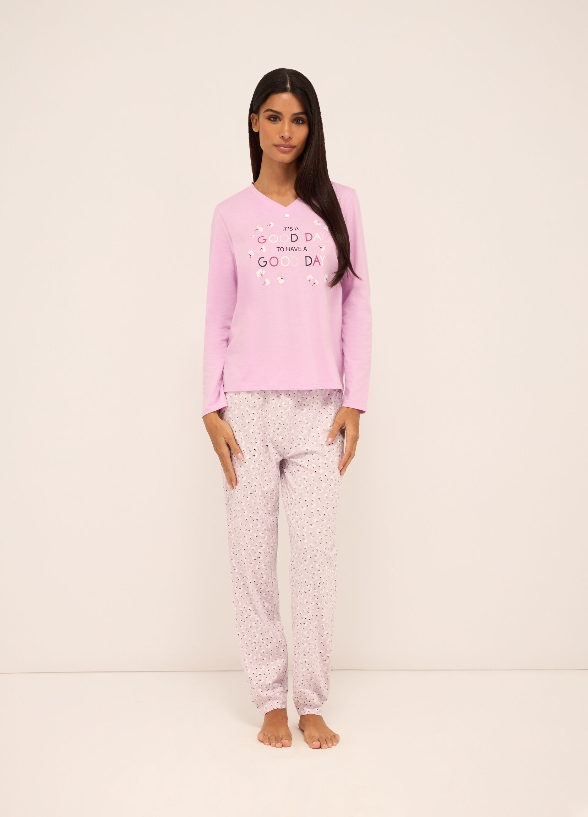 Set pigiama lungo in puro cotone donna_0