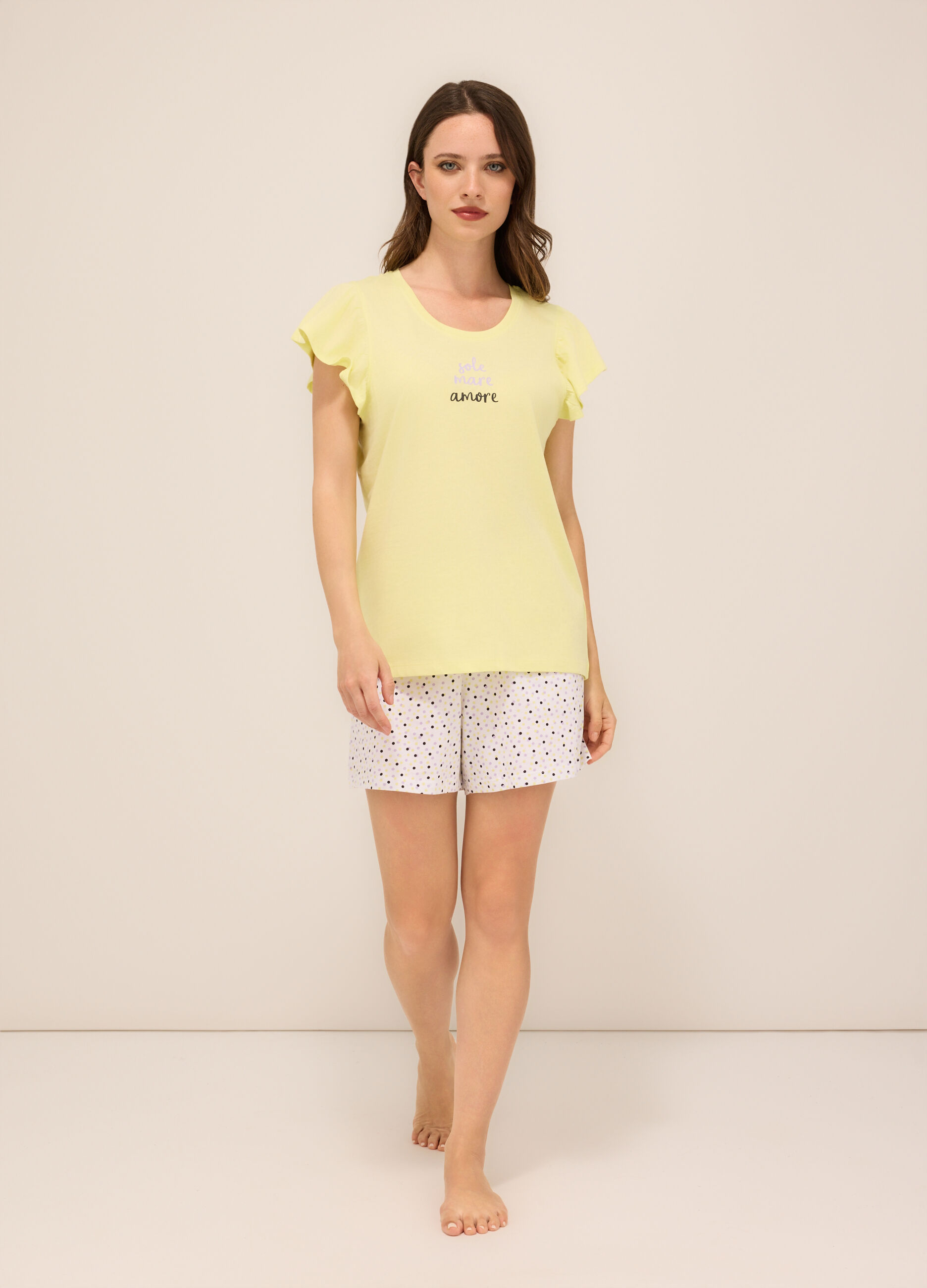 Set pigiama corto in jersey di puro cotone donna_0