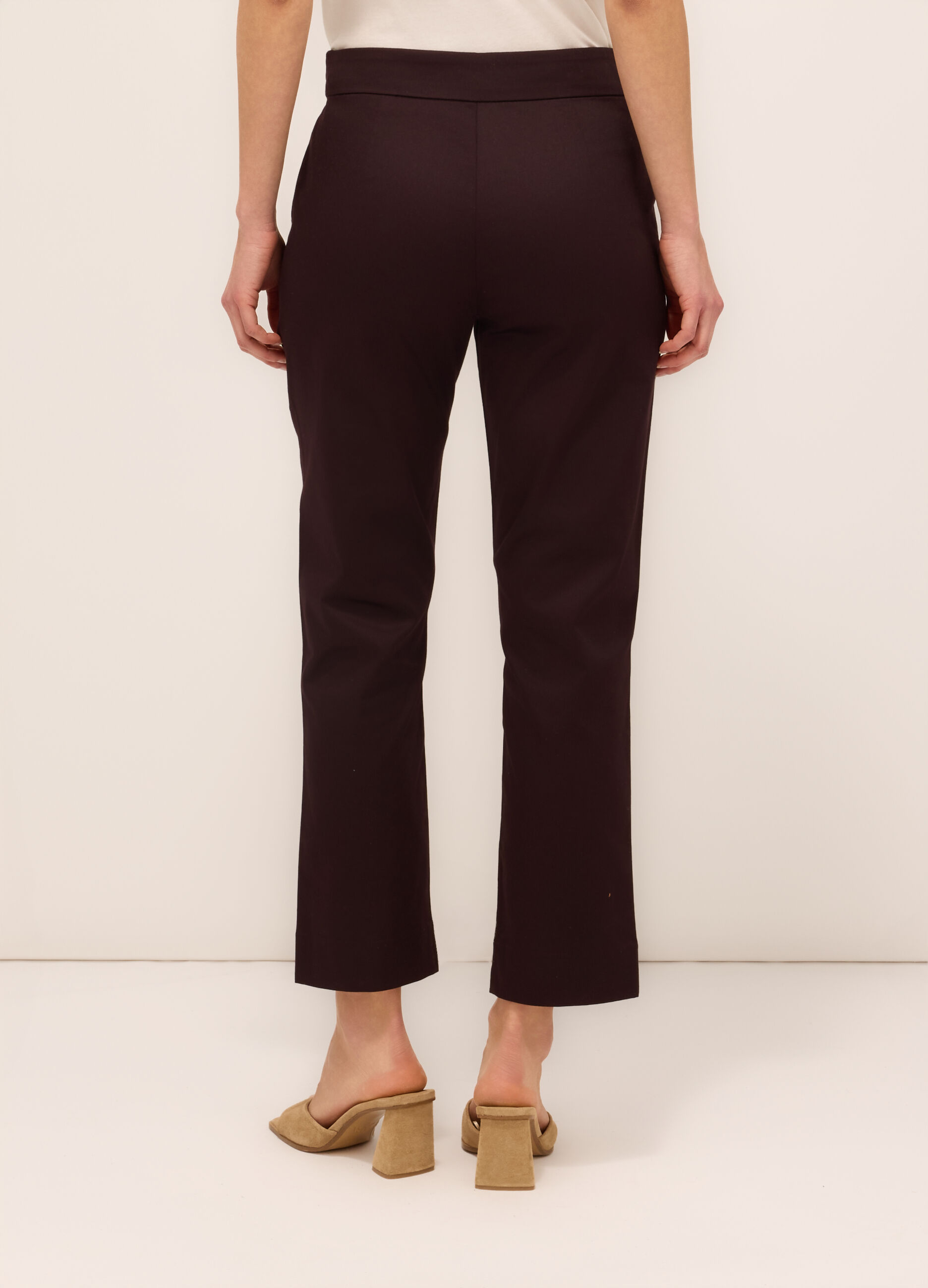 Pantaloni in raso di cotone stretch donna_1