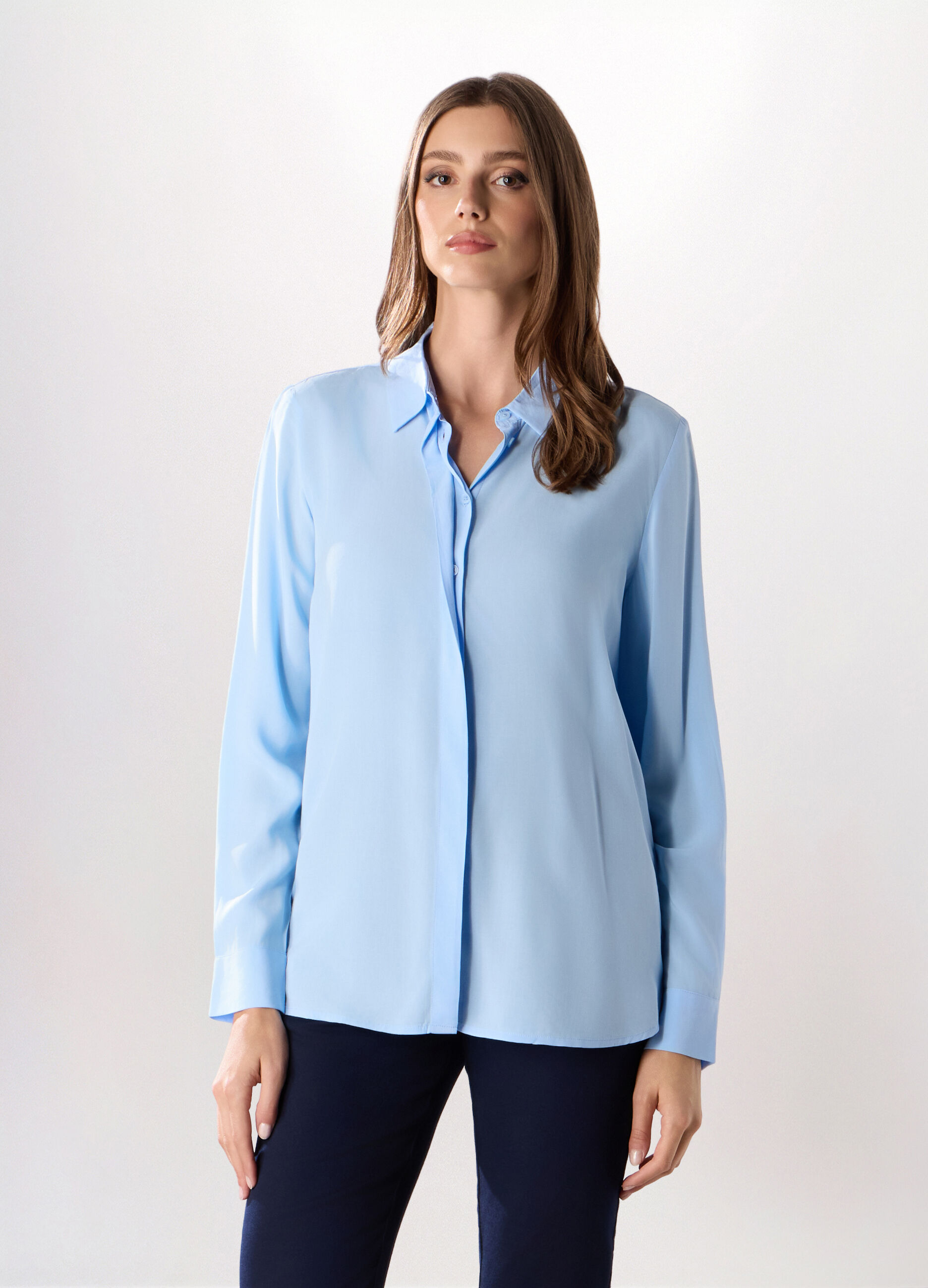 Camicia in pura viscosa tinta unita donna_0