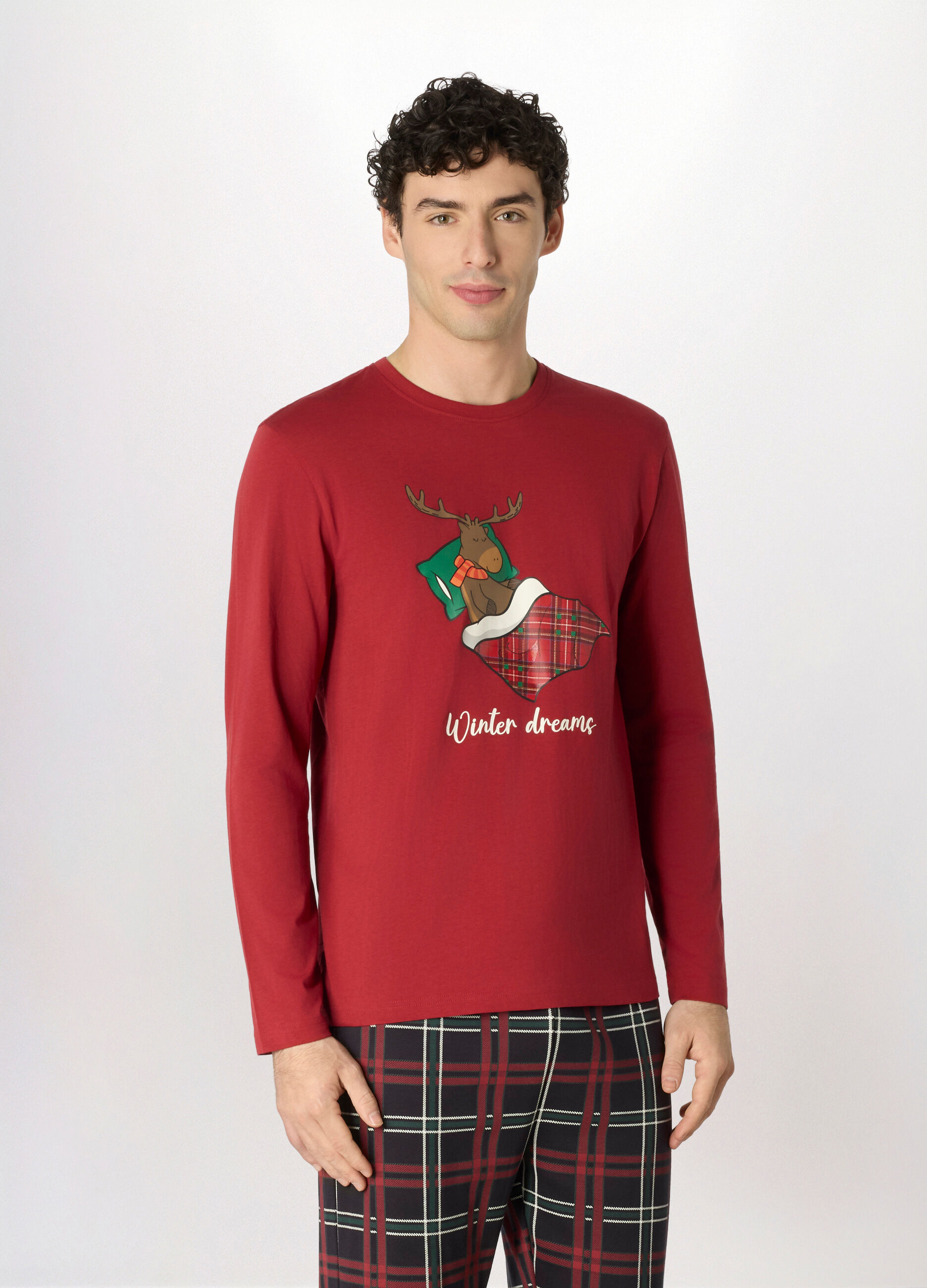 Maglia pigiama a maniche lunghe in cotone uomo_0