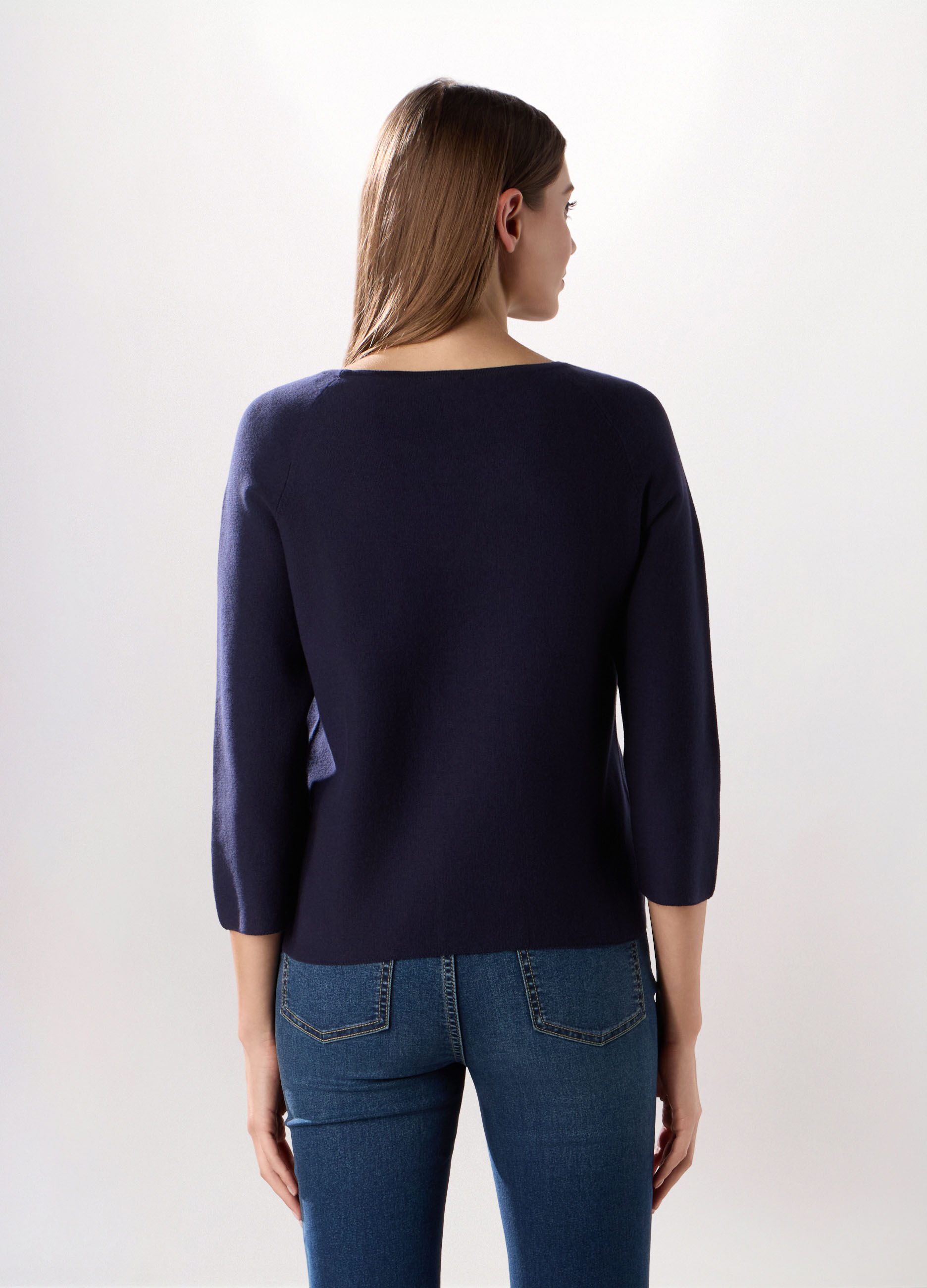 Pullover con manica a 3/4 in misto cotone donna_1