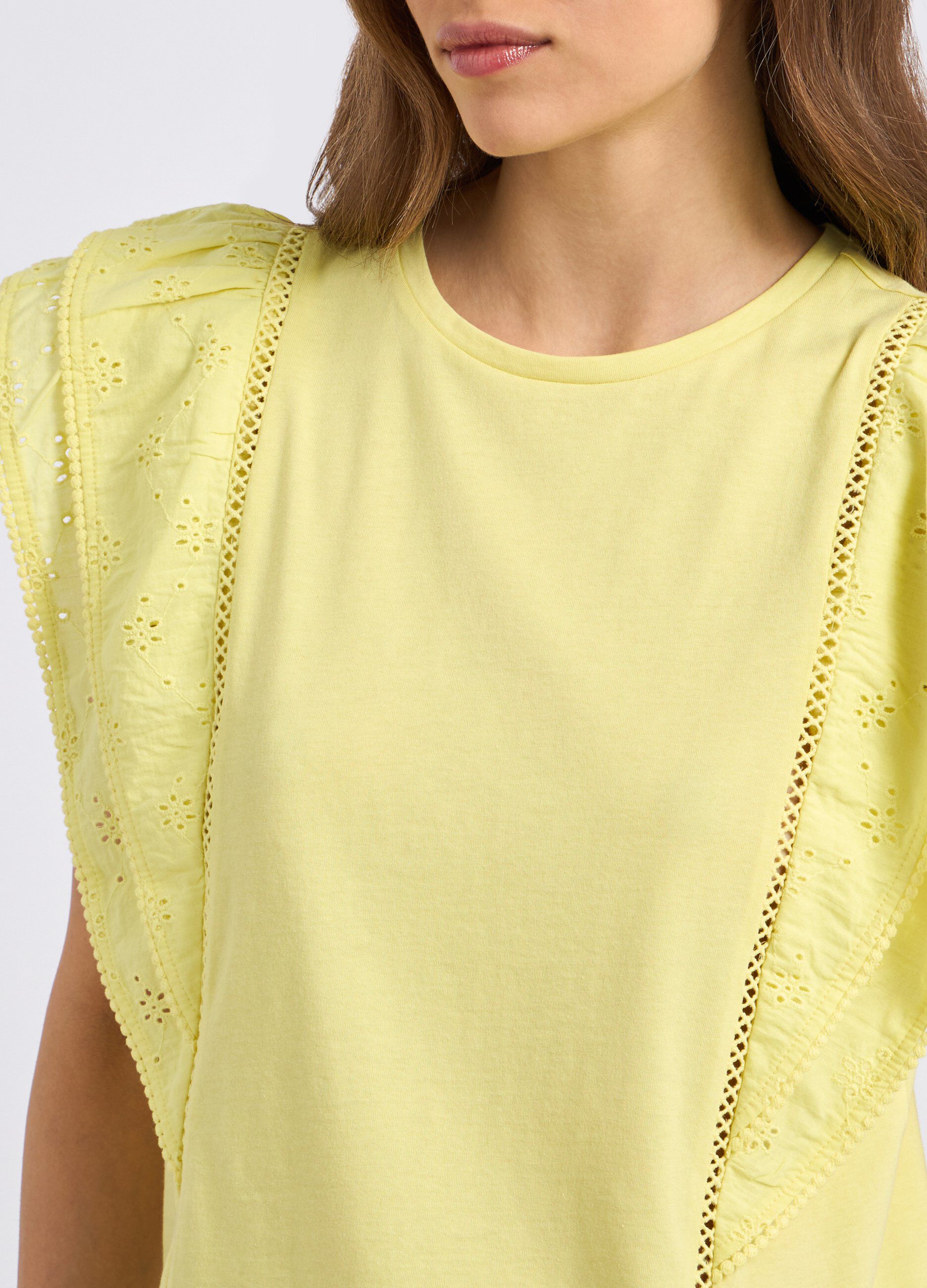 T-shirt in puro cotone con inserti in sangallo donna_2