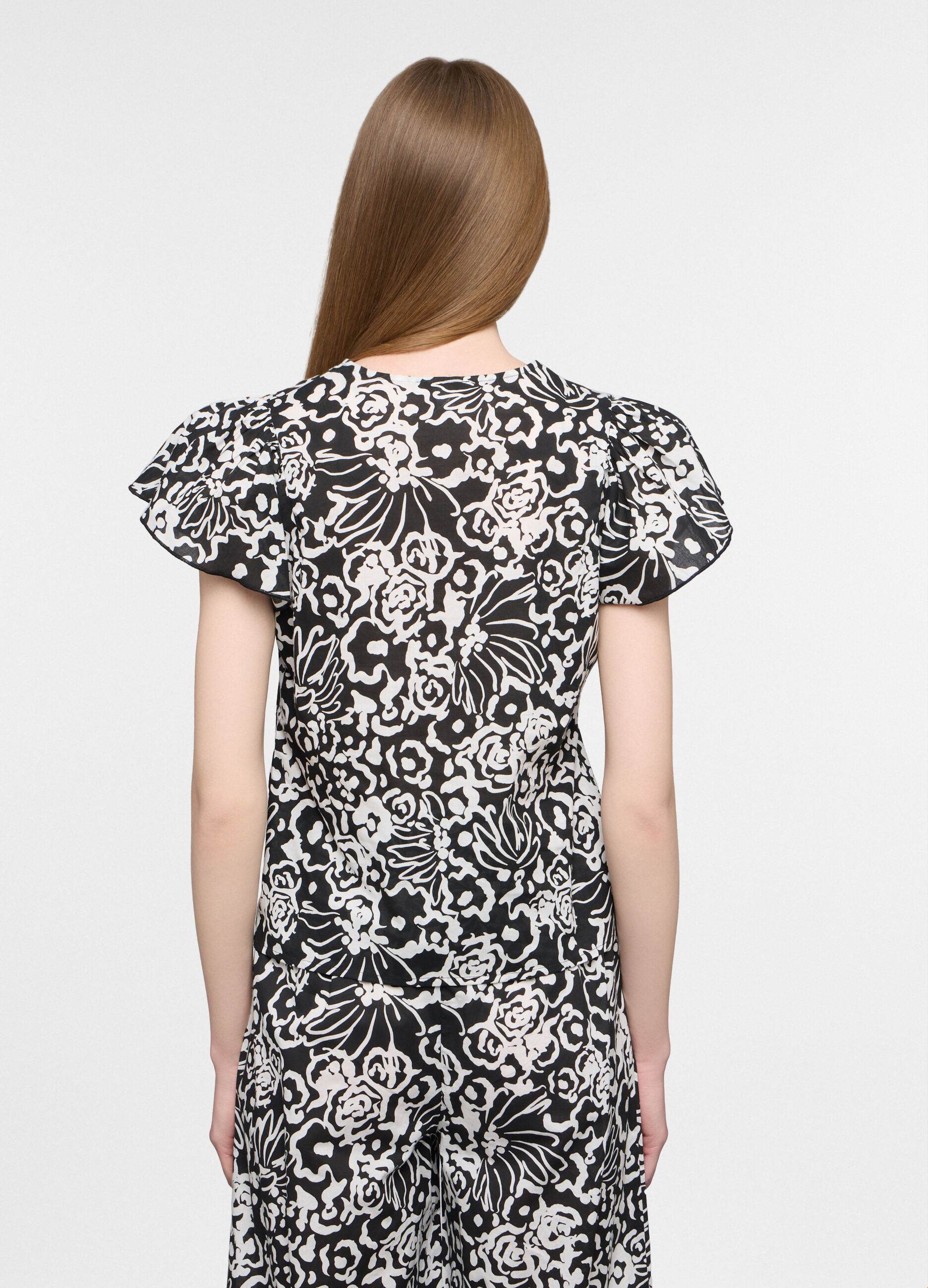 Blusa regular fit con scollo a V in puro cotone donna_1