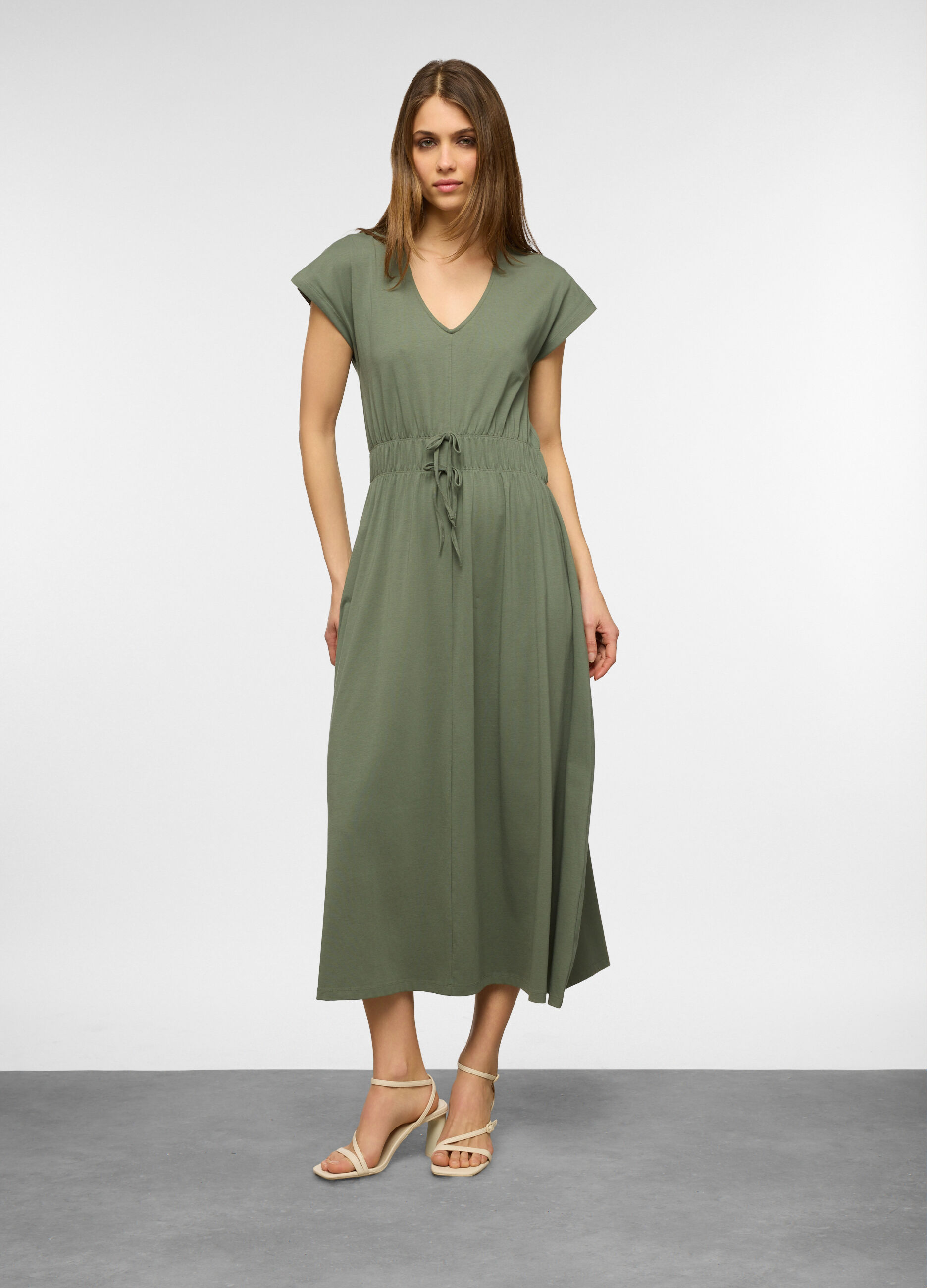 Vestito lungo in jersey di cotone stretch donna_0