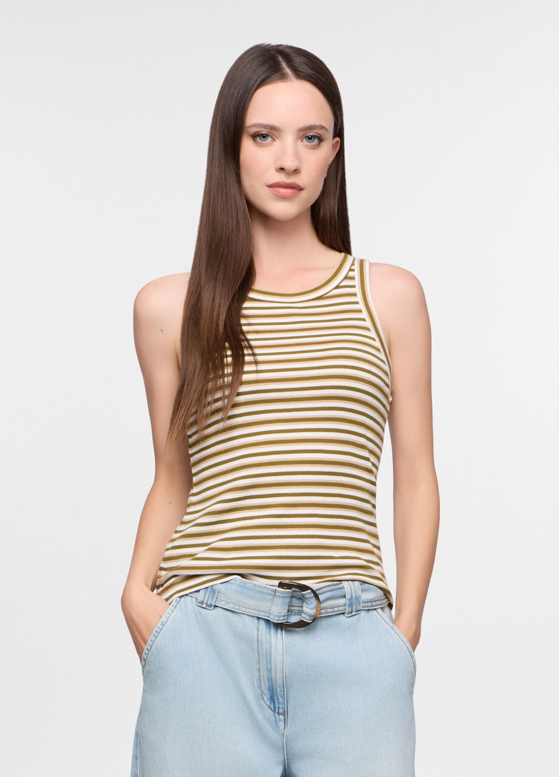 Canotta Fitted in costina di puro cotone donna_0