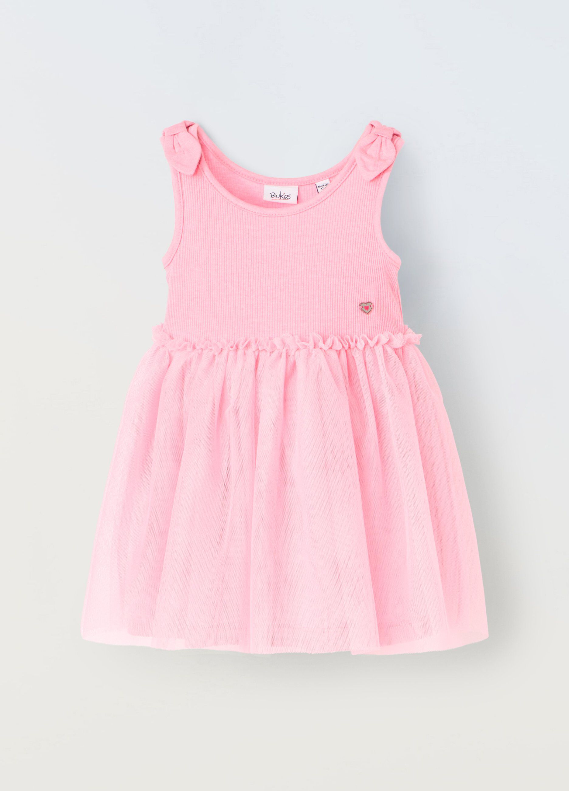Vestito in misto cotone con tulle neonata_0