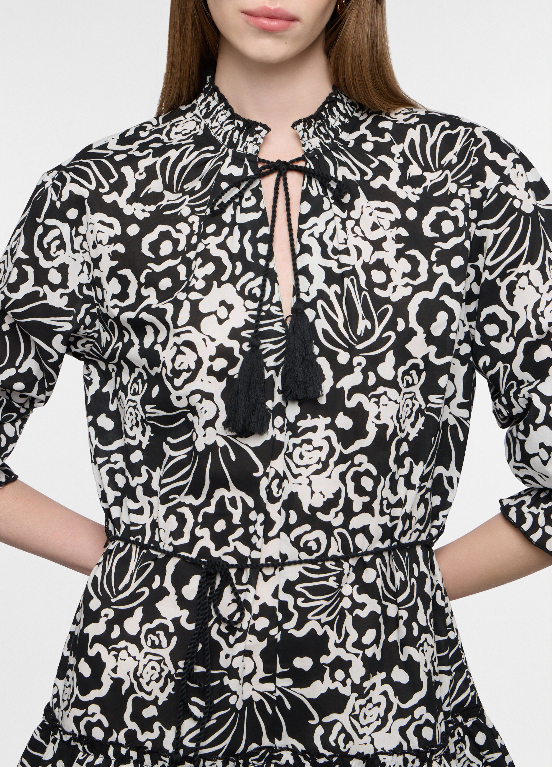 Abito corto a balze fitted in puro cotone donna_2