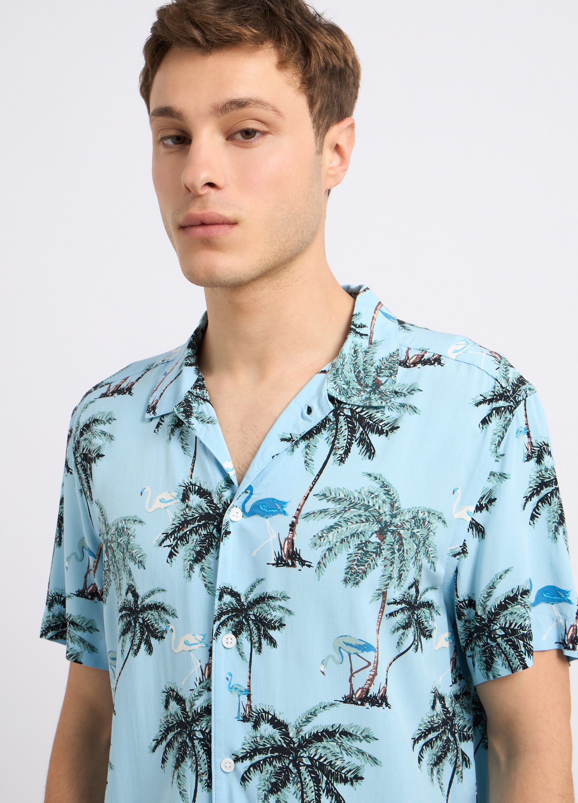 Camicia in pura viscosa con stampa uomo_2