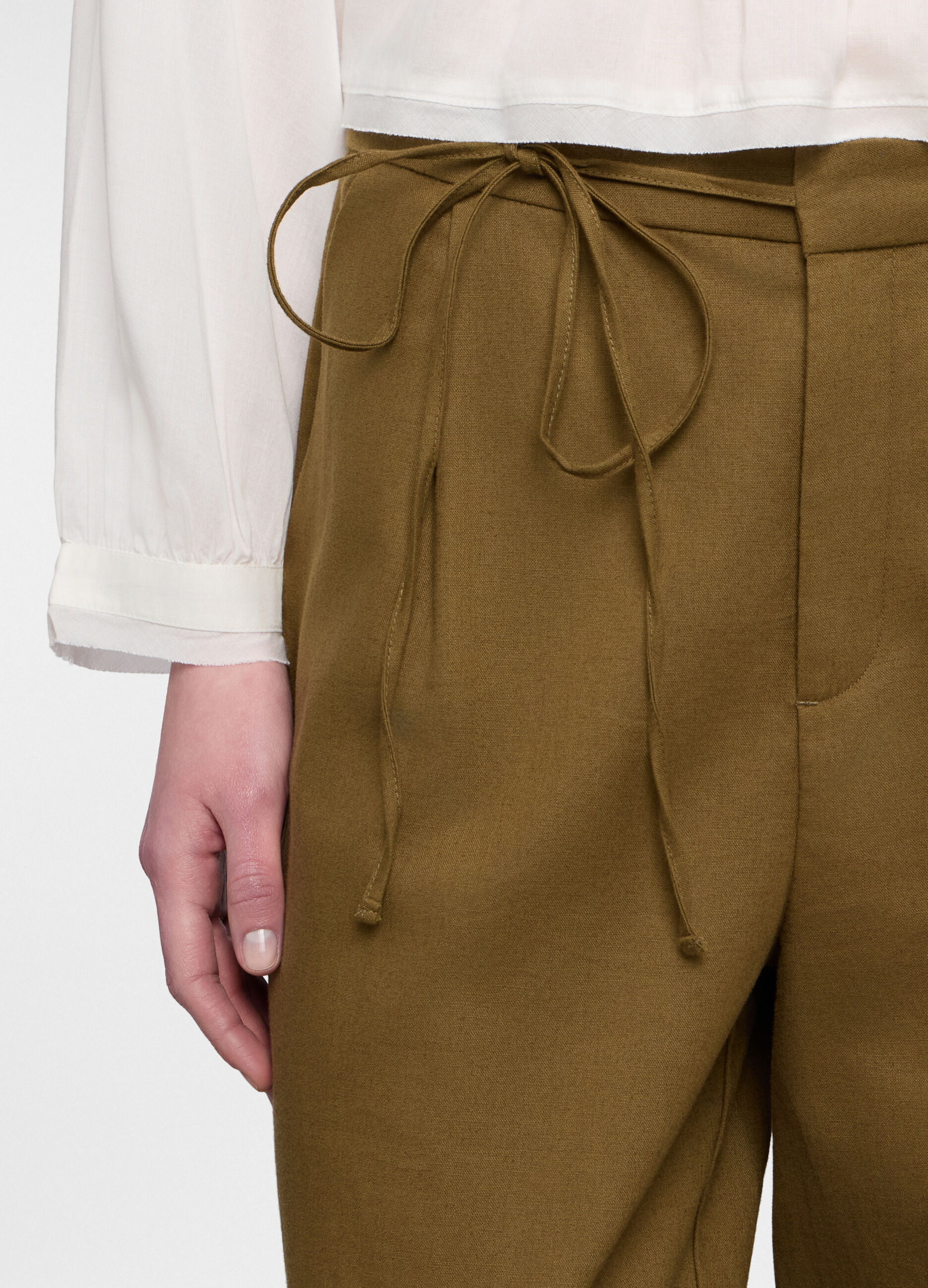 Pantaloni straight fit misto lino donna_2