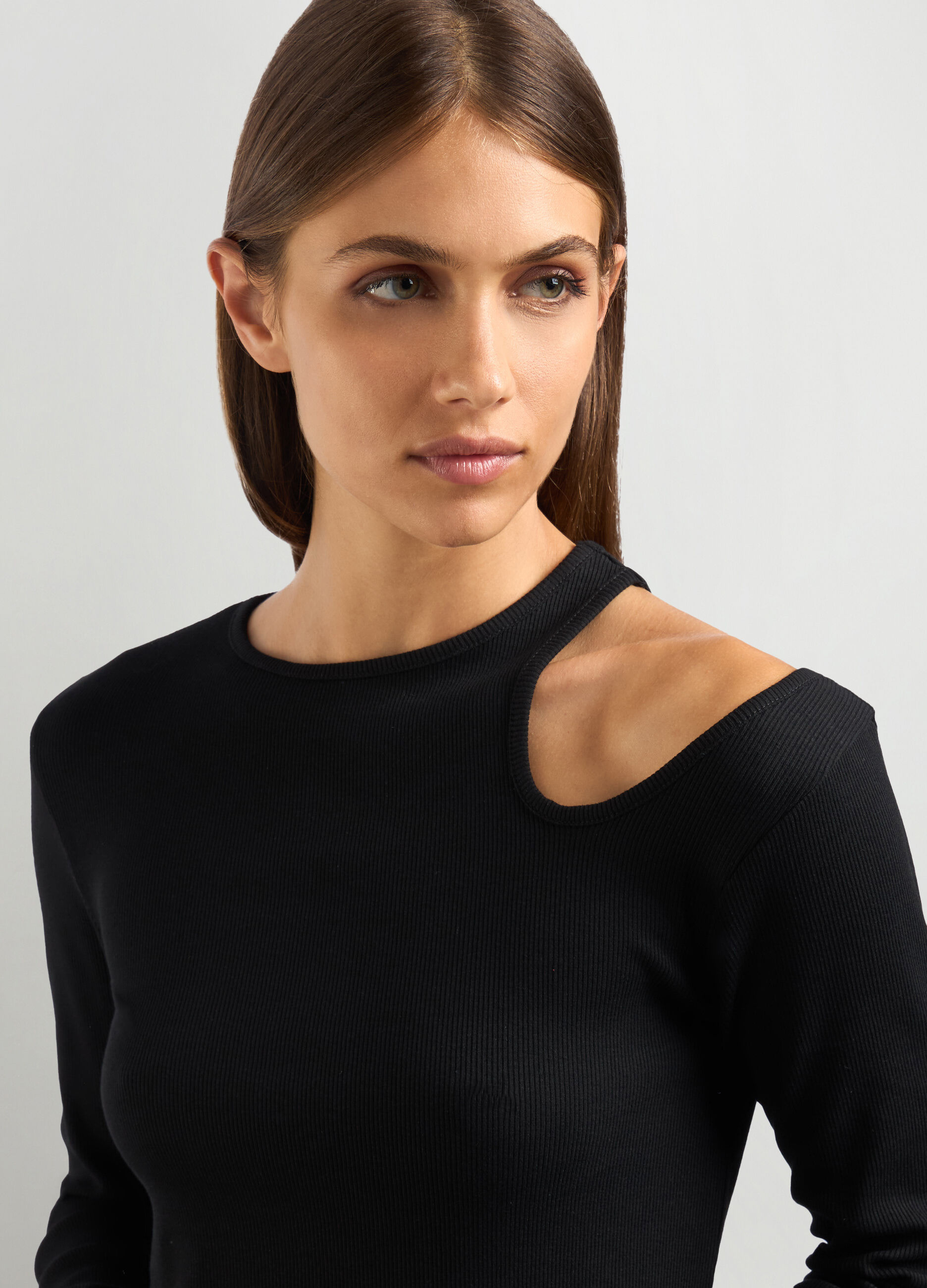 T-shirt in costina di cotone stretch donna_2