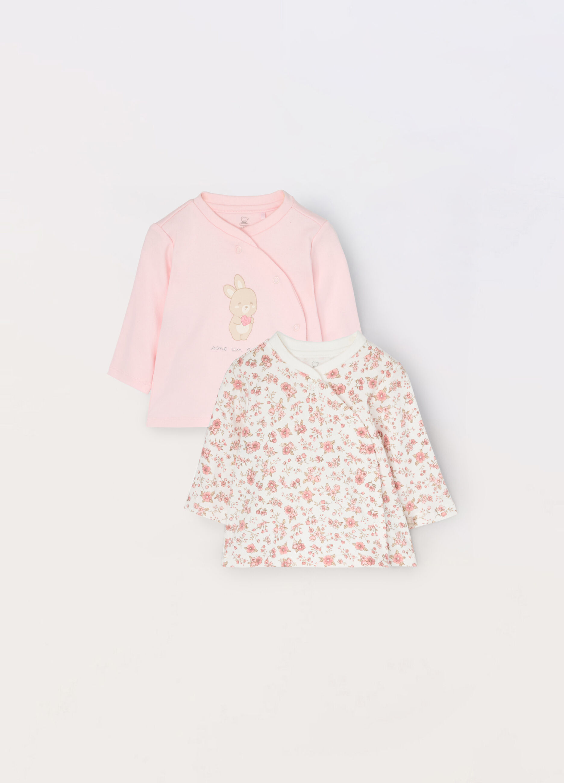 Pack 2 t-shirt incrociate in interlock di puro cotone neonata_0